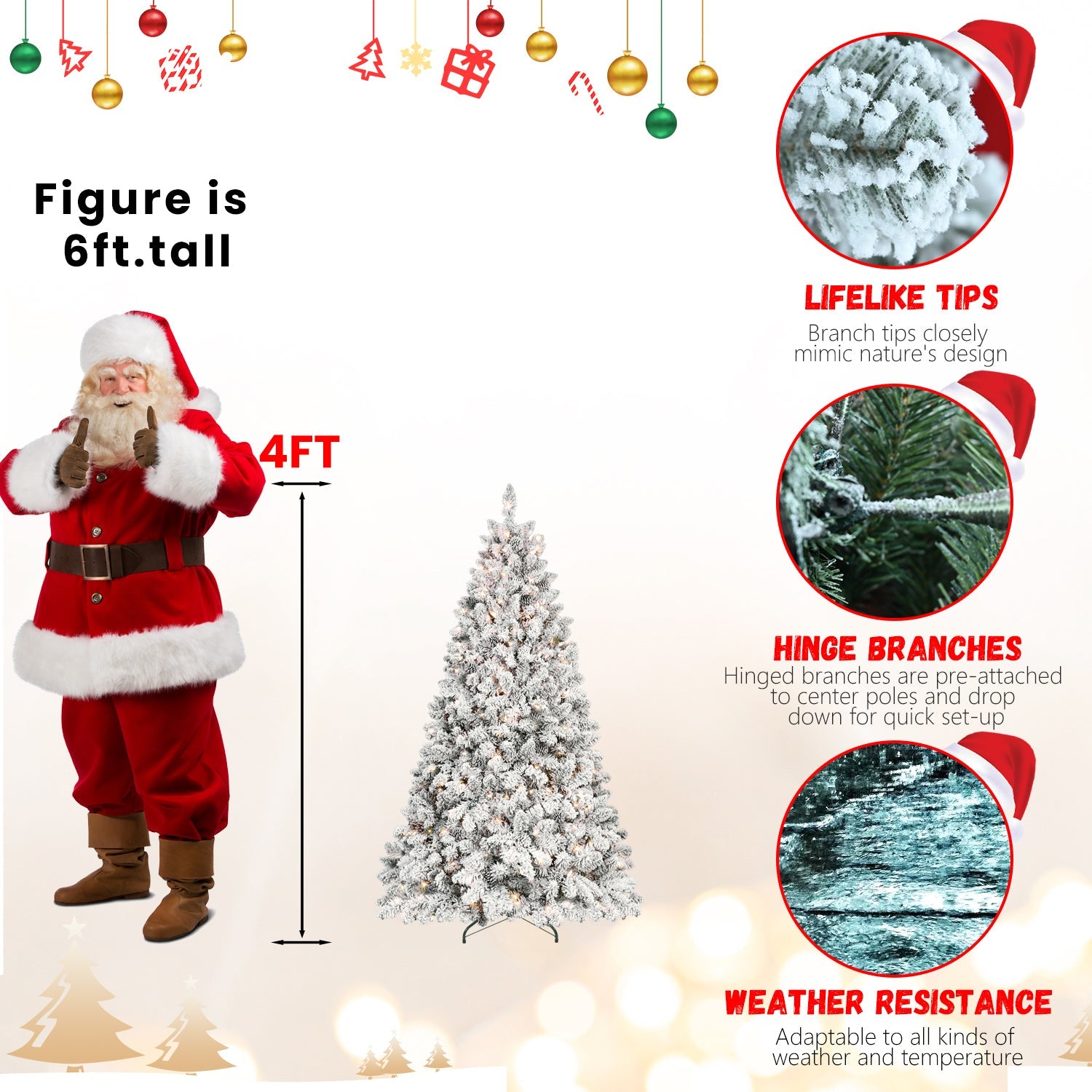 7.5FT Snow-Flocked Prelit Christmas Tree, Perfect for Home Decor.