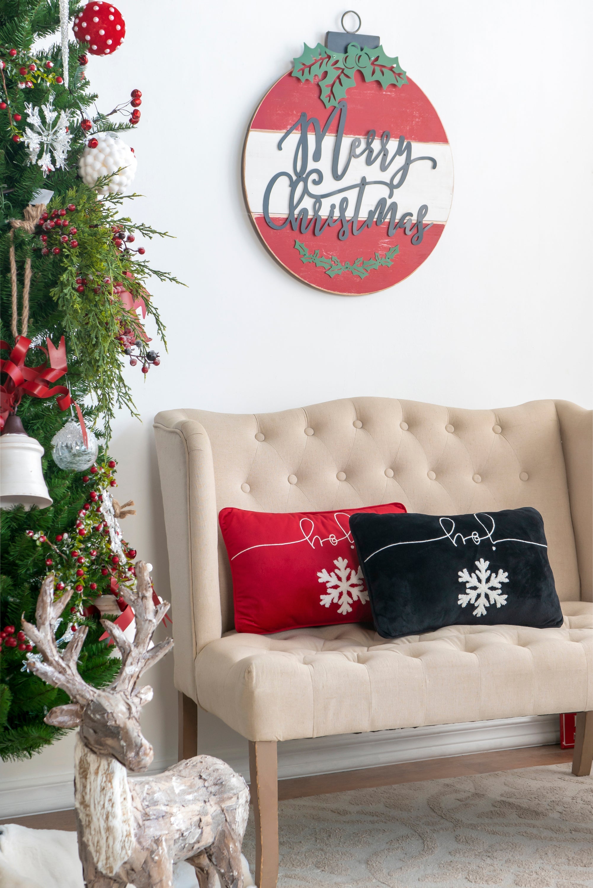 Black and Red Velvet Pillow With Embroidered Joy And Frosty Snowflake Set of 2, 18x12"