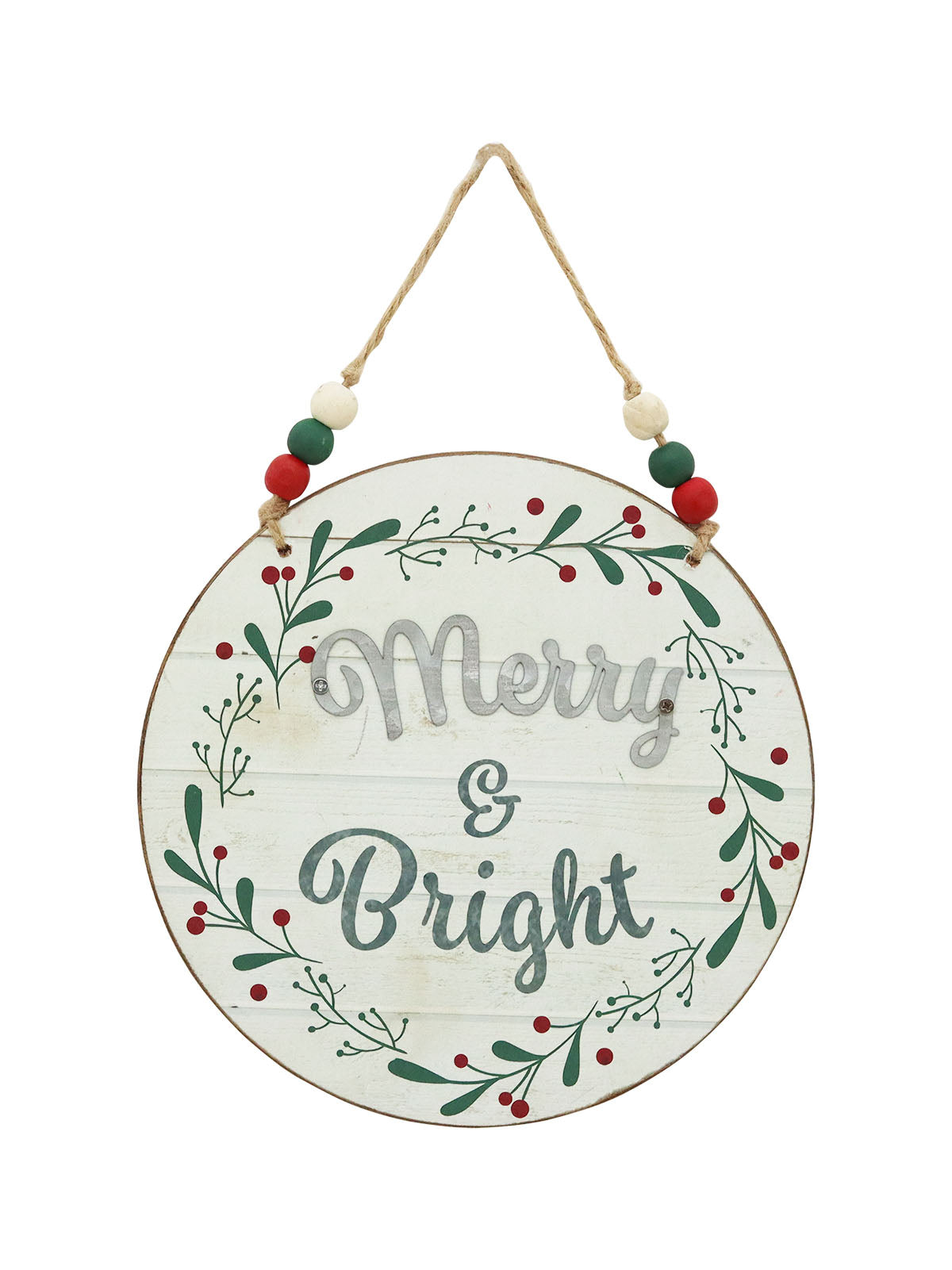 Wood and Metal Round Christmas Wall Decor Merry and Bright