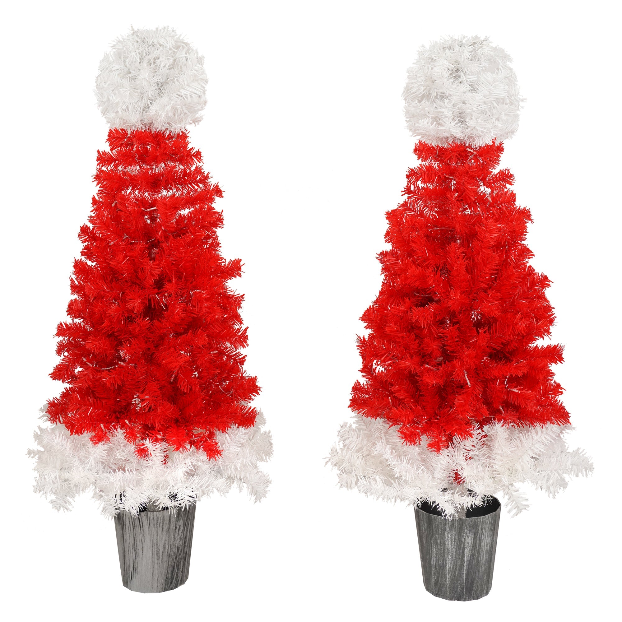 Lighted  Santa Hat Style Christmas Tree Set of 2, 4ft Artificial Tree with Warm White Lights