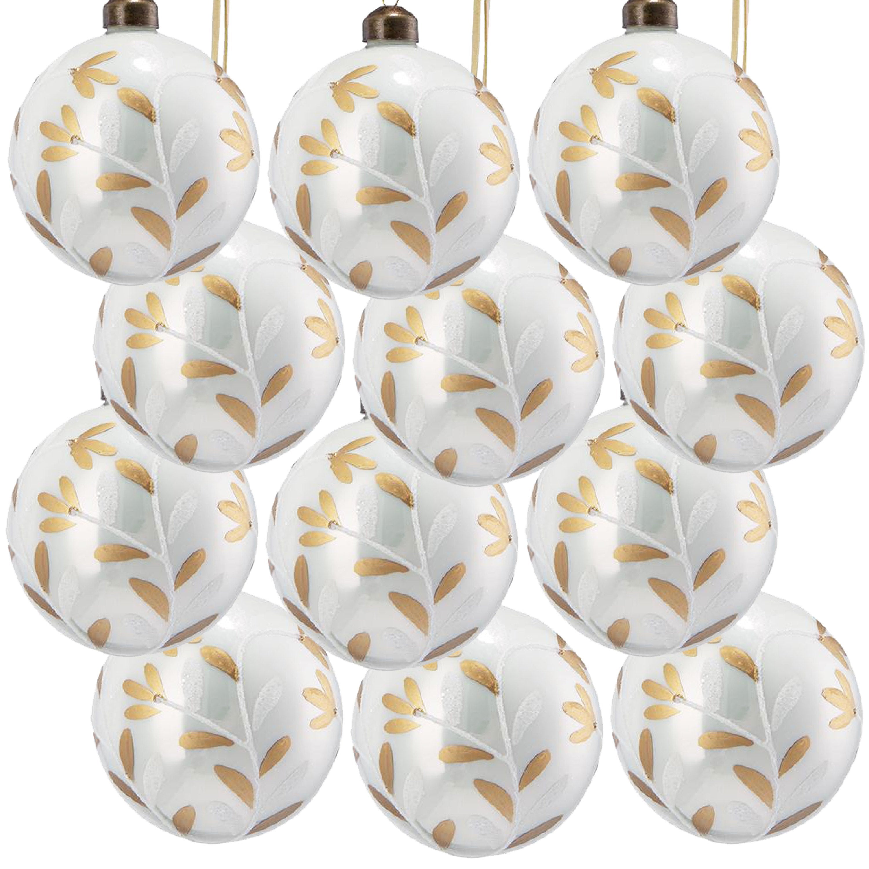 White and Gold  Christmas Ball Ornaments, Set of 12