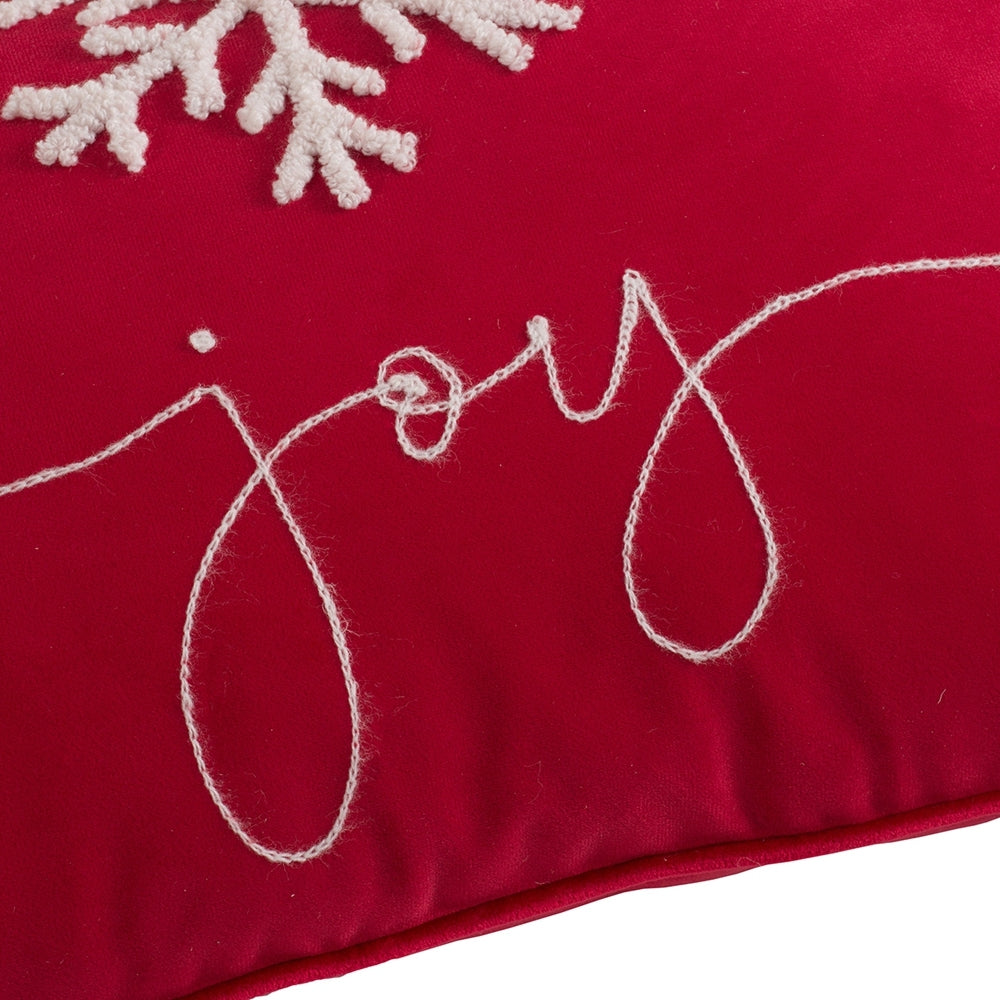 Black and Red Velvet Pillow With Embroidered Joy And Frosty Snowflake Set of 2, 18x12"