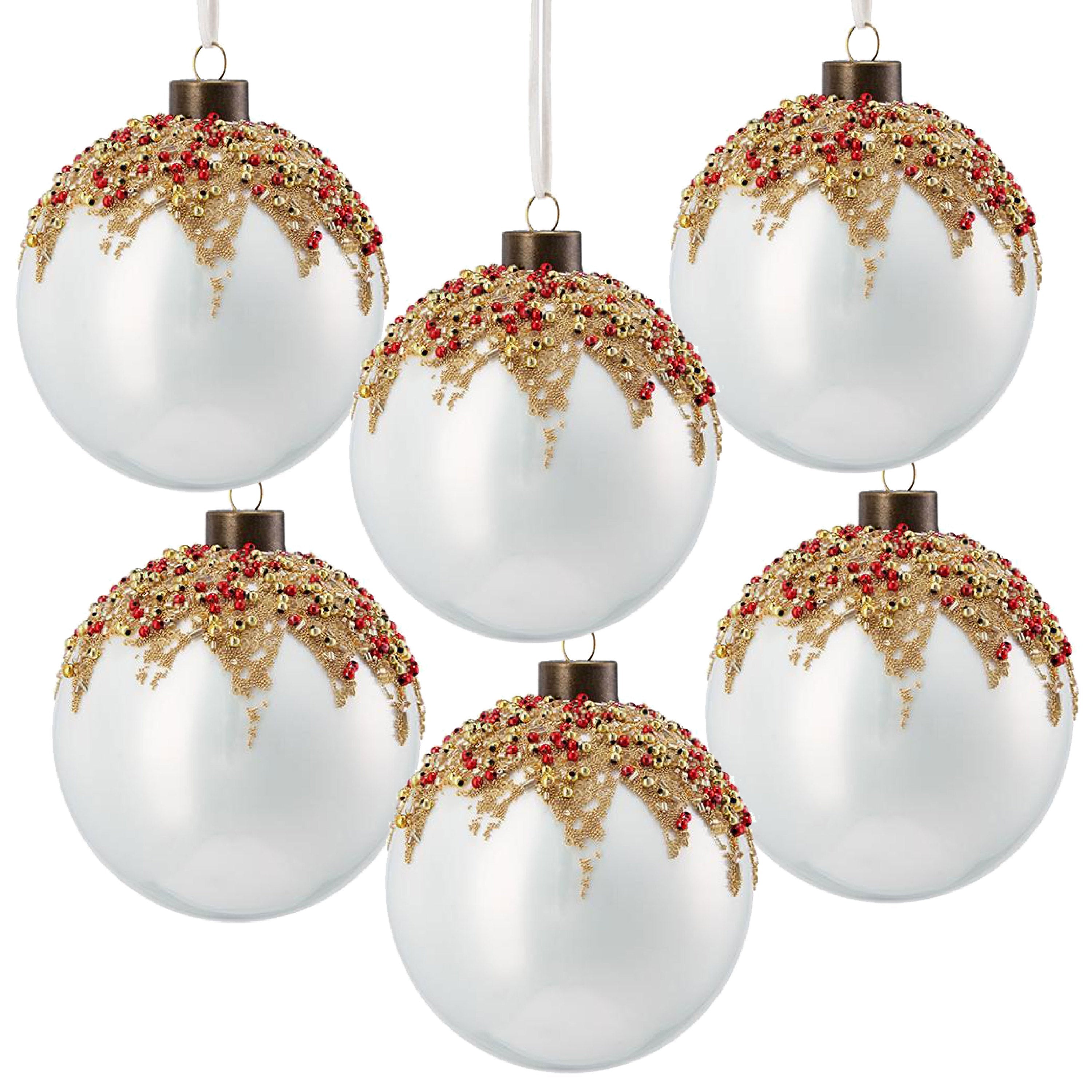 White and Gold Christmas Ball Ornaments, Set of 6