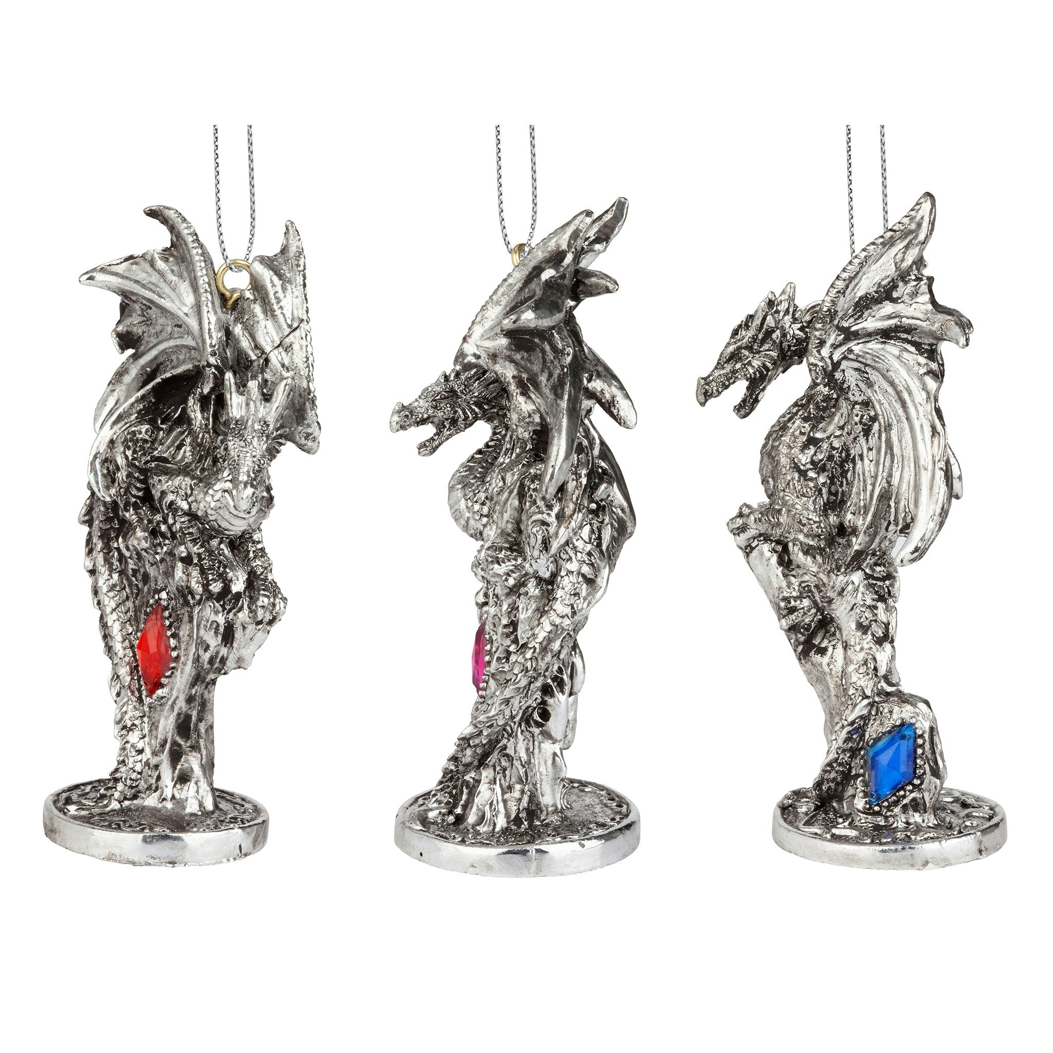 Three Dragons of the Amesbury Holiday Gemstone Ornament Set