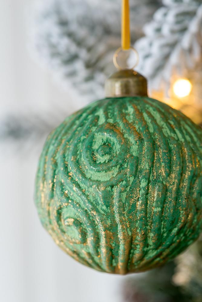 Green with Glitter Glass Decorative Hanging Ball Christmas Tree Ornaments, Set of 6