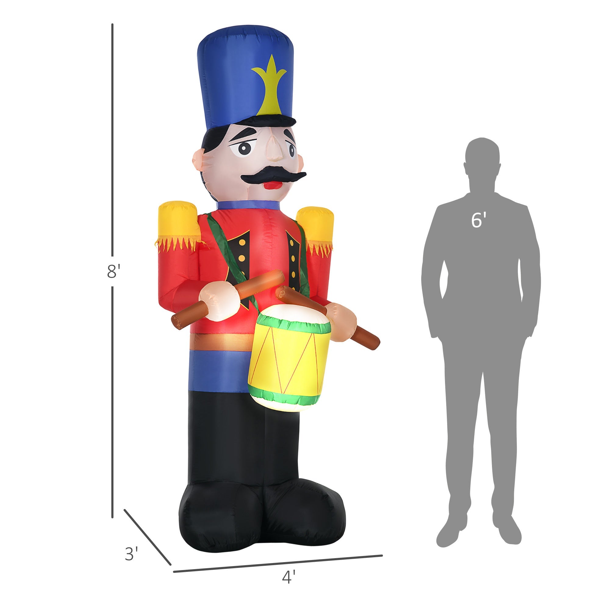 8ft Nutcracker Toy Soldier with Drum, Blow-Up Yard  Decor with LED Lights Display