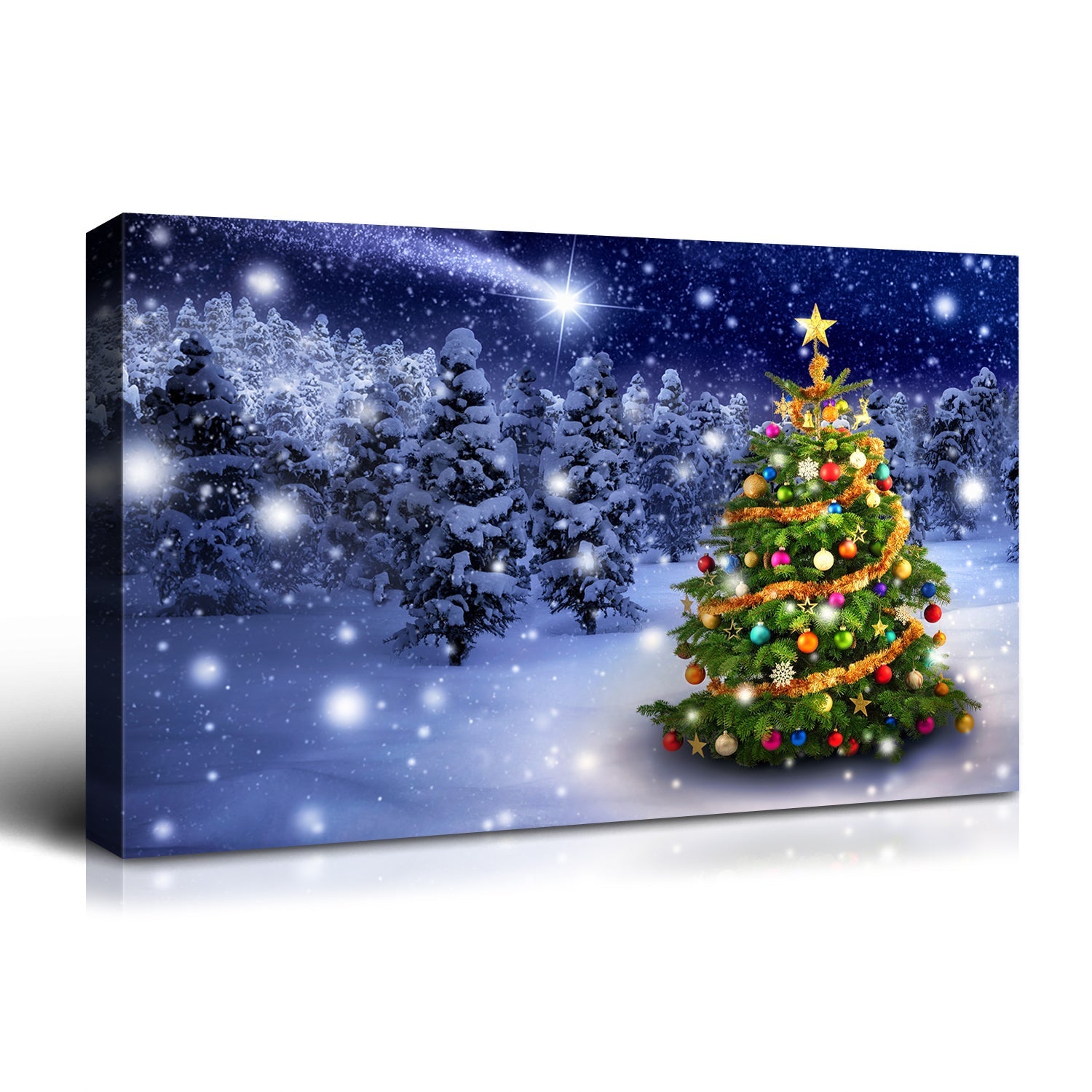 Framed Canvas Wall Art  Christmas Tree in Forest 36" x 24"