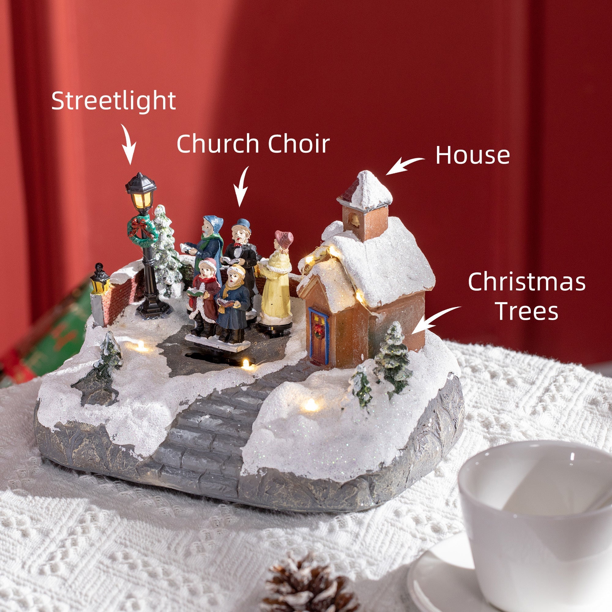 Christmas Village, Choir Animated Winter Wonderland Set with Multicolored LED Light, Battery Operated