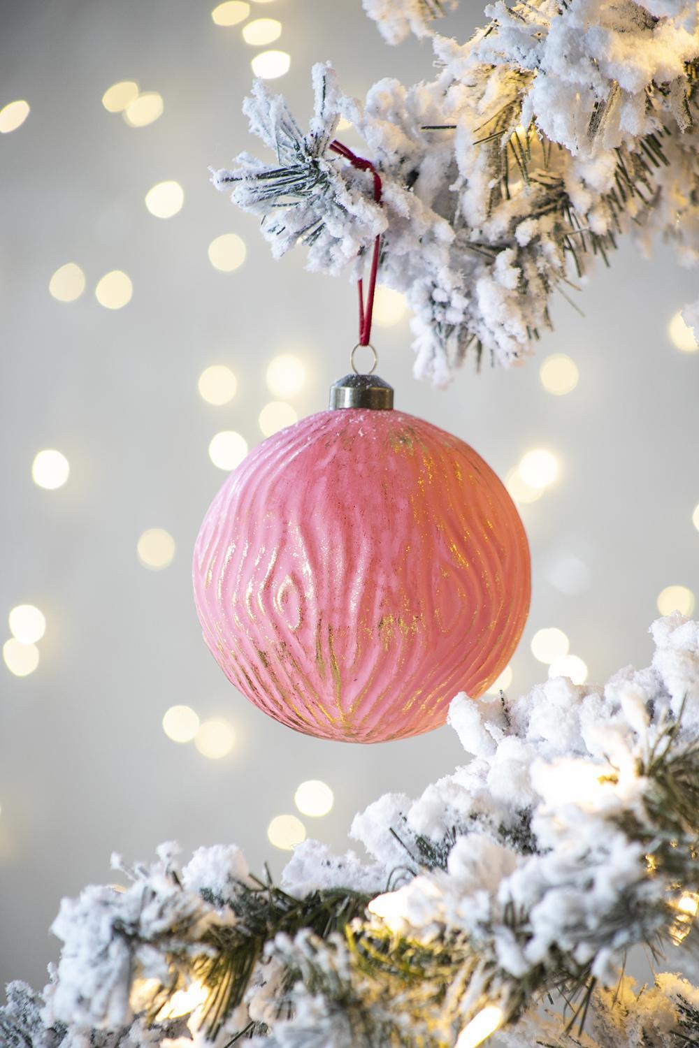 Pink Hombre Glass Decorative Hanging Ball Christmas Tree Ornaments - Set of 4