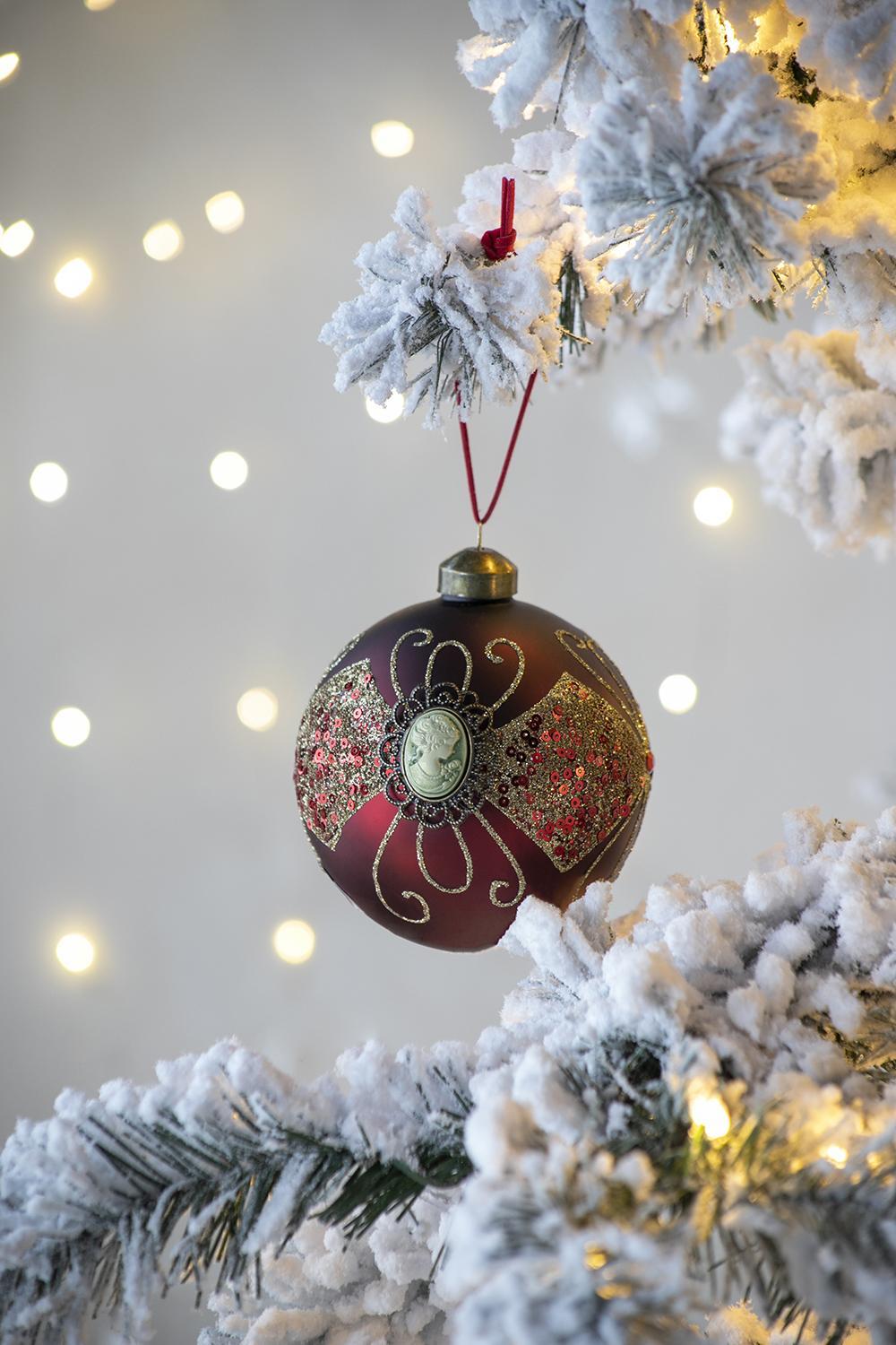 Red and Gold Inlay Christmas Ball Ornaments,  Set of 6