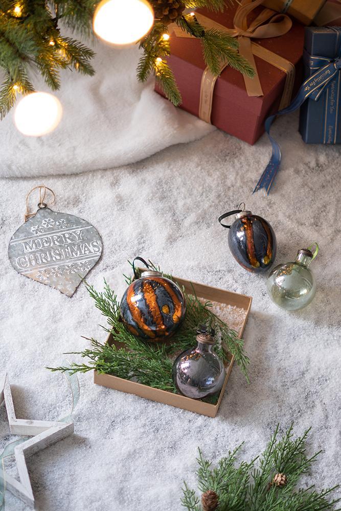 Amber and Black Decorative Hanging Ball Christmas Tree Ornaments - Set of 6