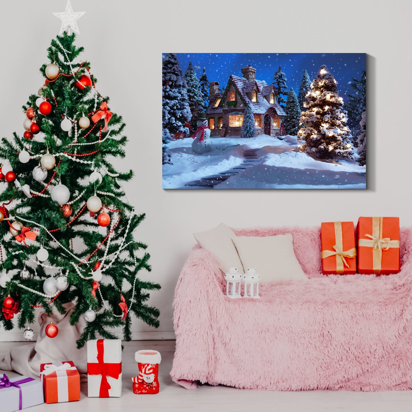 Framed Canvas Wall , Christmas Tree in Forest