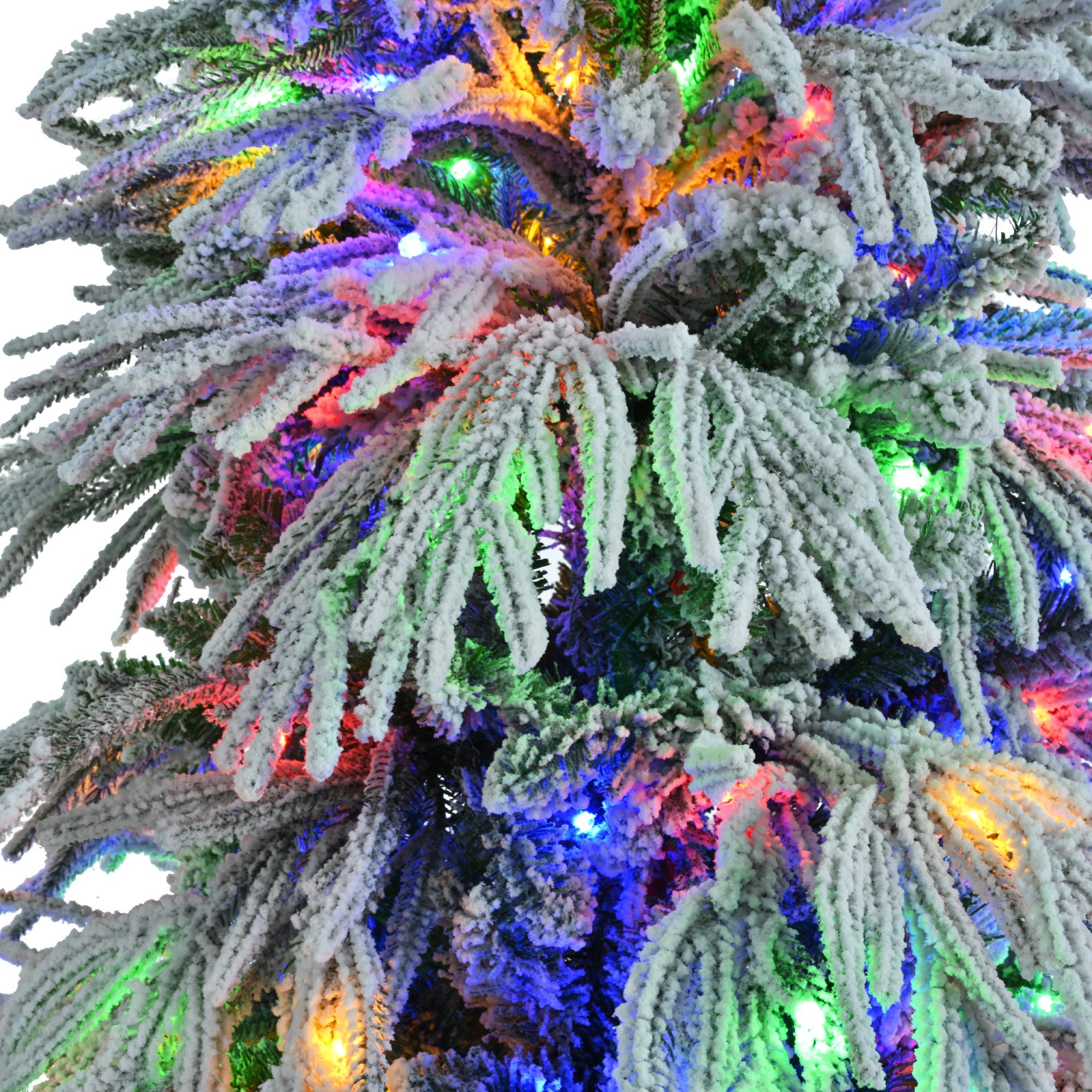 6FT Pre-Lit Spruce Snow Flocked Christmas Tree, Artificial Hinged Xmas Tree with 300 Multi-Color LED Lights