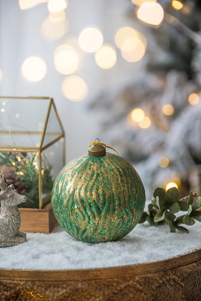 Green Glitter Christmas Ball Ornaments,  Set of 4