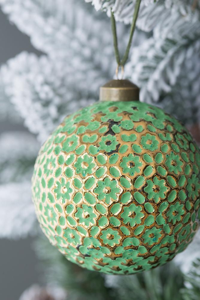 Green with Gold Christmas Ball Ornaments, Set of 6