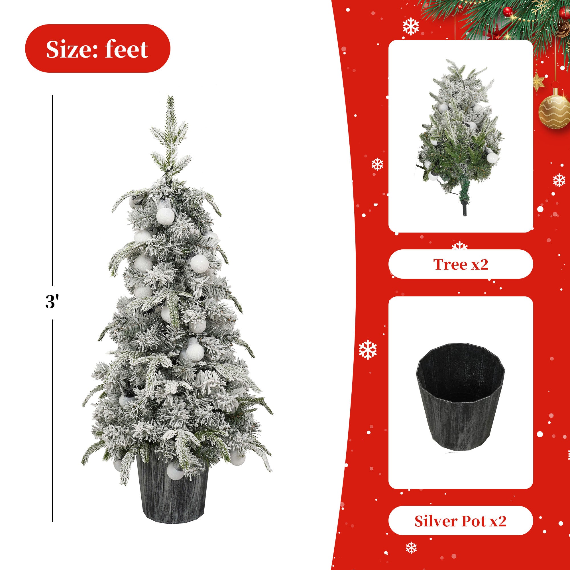 Pre- lit Candy Christmas Tree Set of 2, 3ft Artificial Tree with Warm White Lights