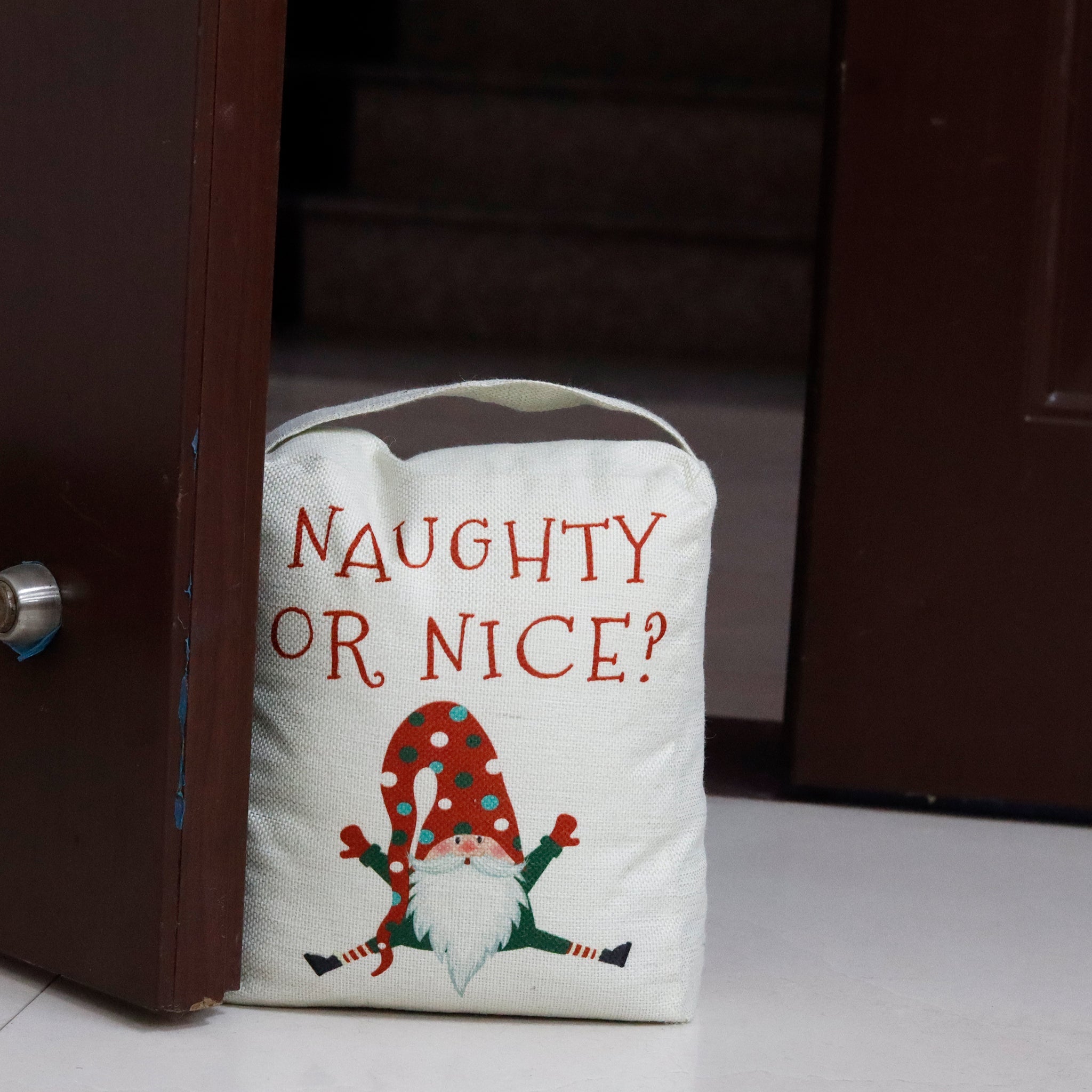 Naughty Or Nice Santa Fabric Christmas Door Stopper