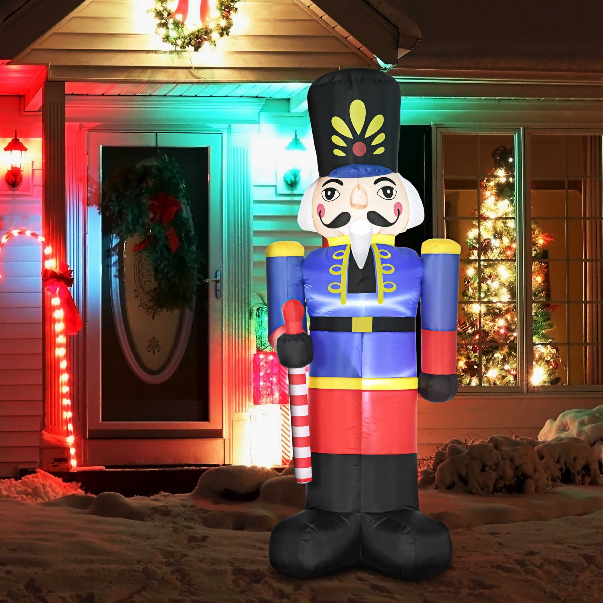 8ft  Nutcracker Toy Soldier with Scepter, with LED Lights Display-Christmas Inflatables Outdoor