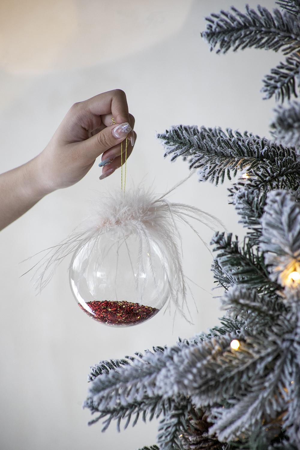 Clear with Red Glitter Christmas Ball Ornaments, Set of 6