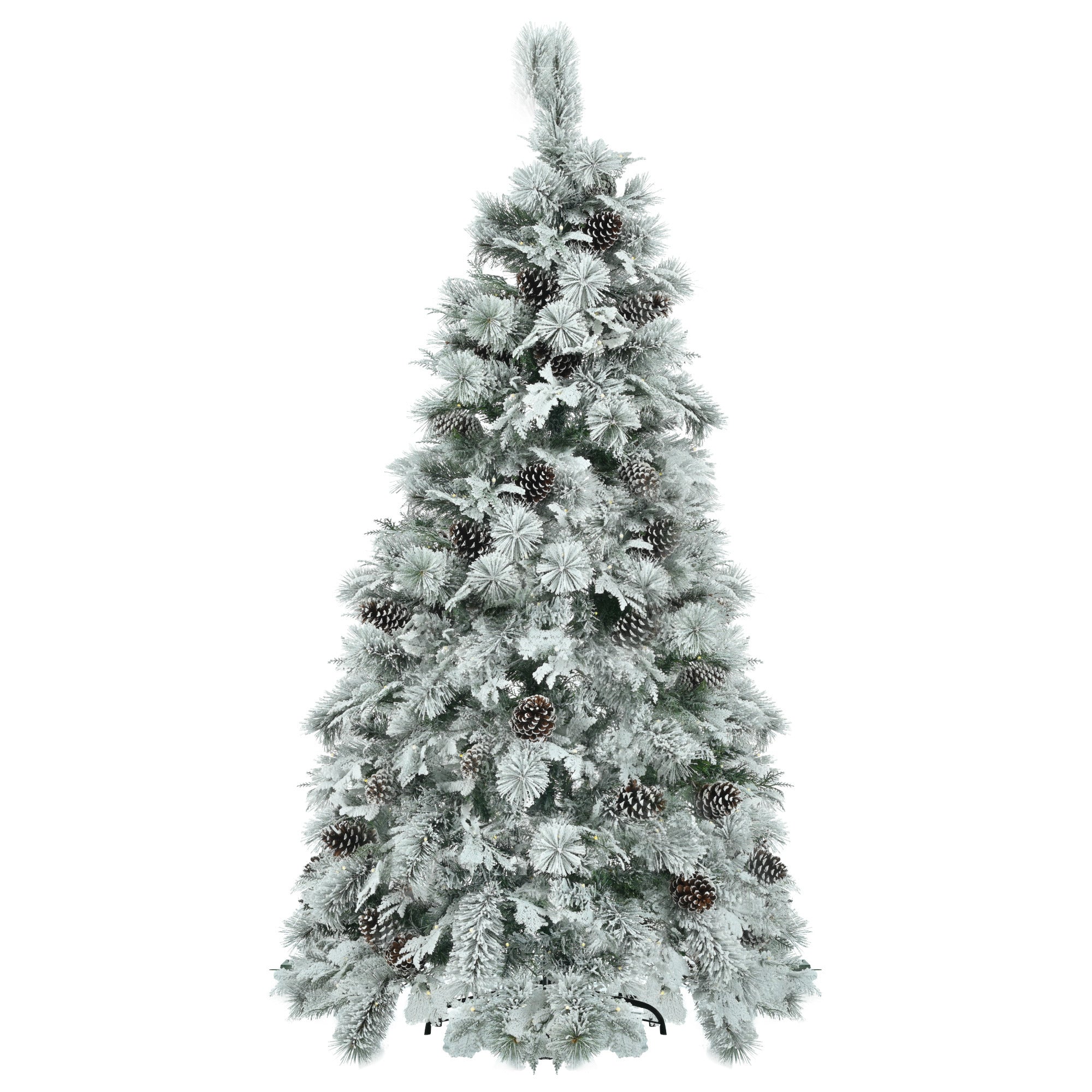 6FT Pre-Lit Spruce Snow Flocked Christmas Tree with Pine Cones, 250 Multi-Color LED Lights, 11 Flashing Modes,