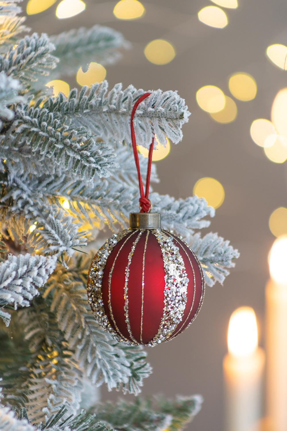 Red and Silver Christmas Ball Ornaments, Set of 12