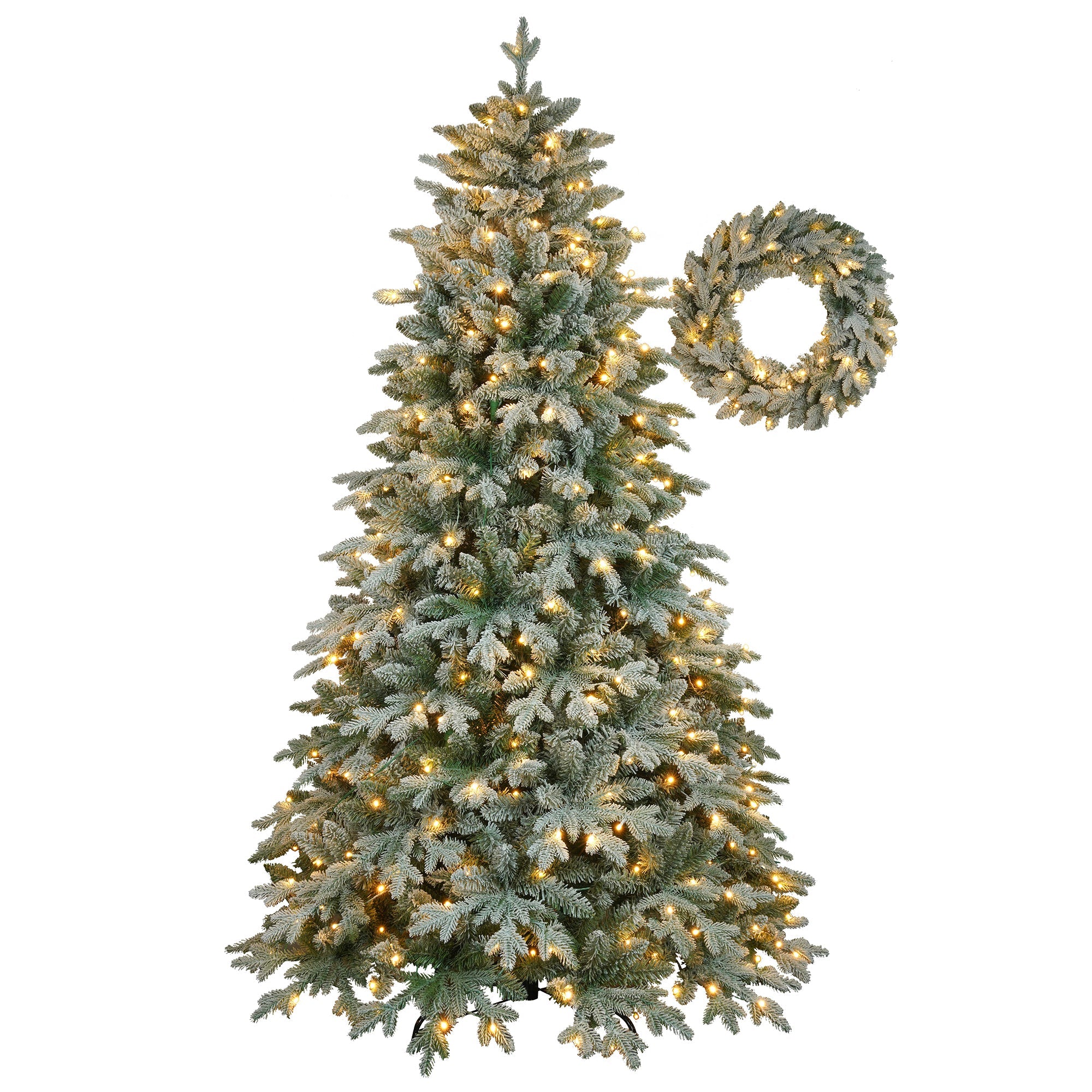 7ft Lighted Artificial Christmas Tree with Wreath Set of 2