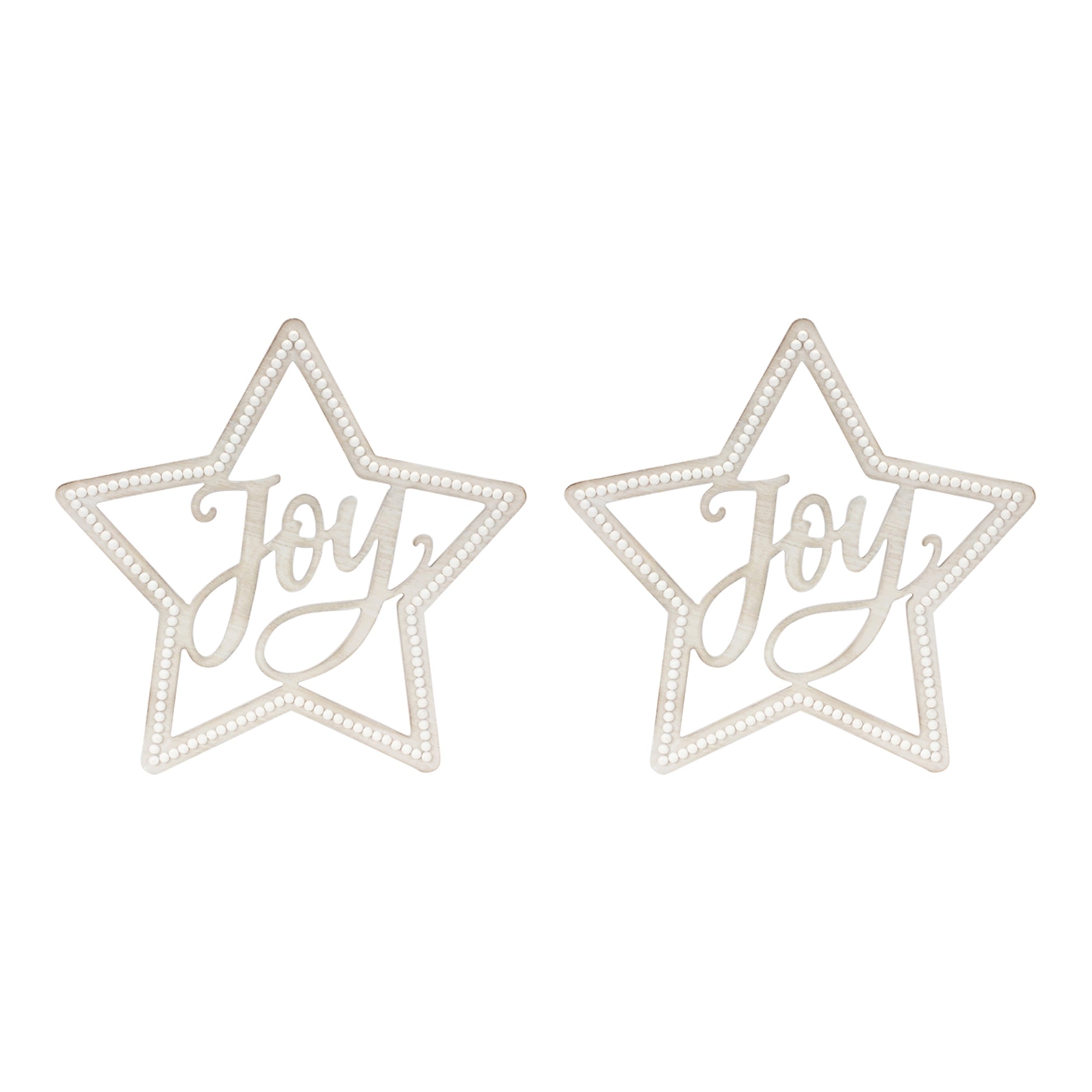 Beaded Wood Star with Joy Sentiment (Set of 2)