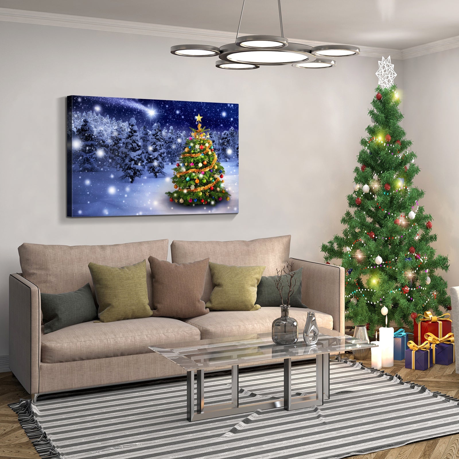 Framed Canvas Wall Art  Christmas Tree in Forest