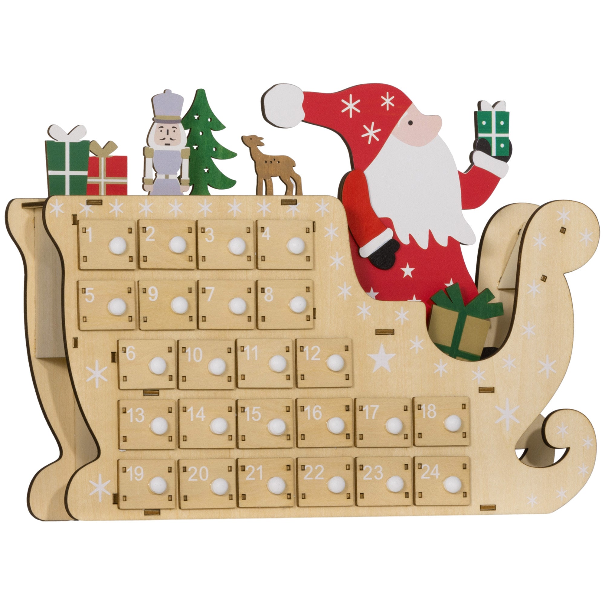 Santa Sleigh Christmas Advent Calendar with 24 Countdown Drawers