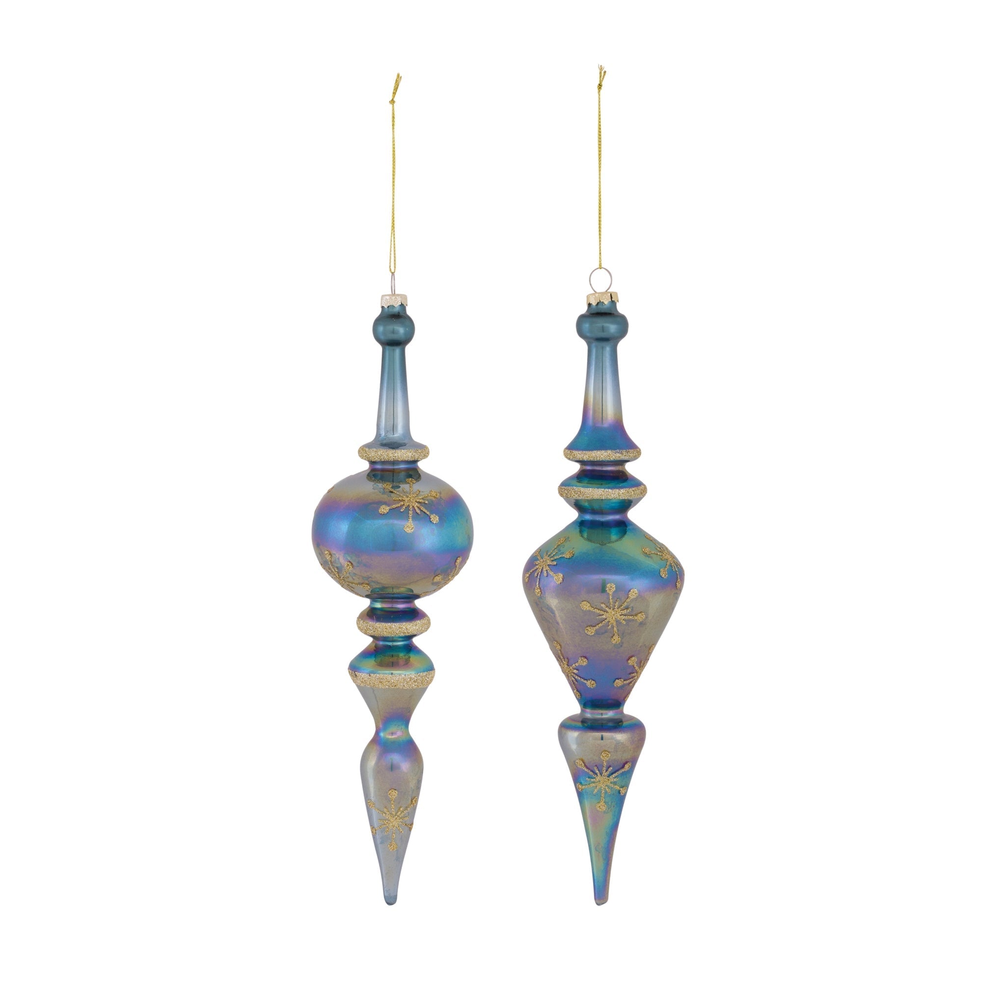 Blue Irredescent Glass Finial Drop Ornament (Set of 6)