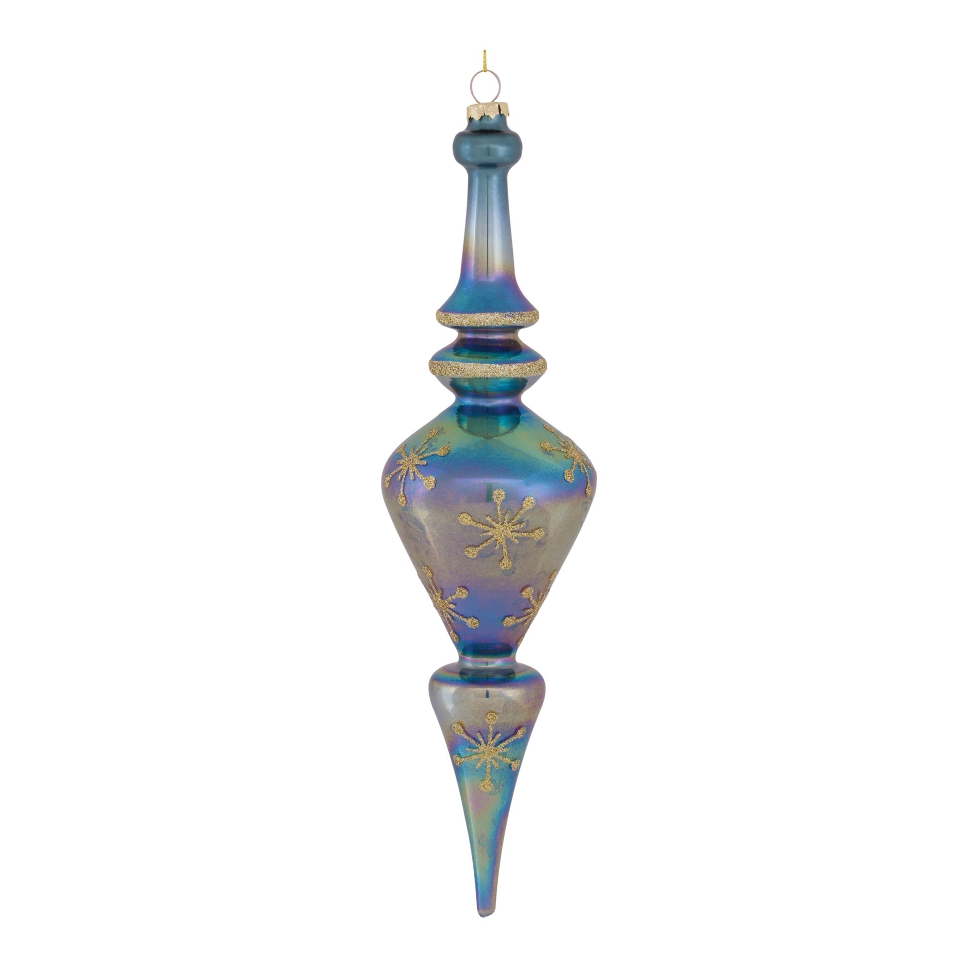 Blue Irredescent Glass Finial Drop Ornament (Set of 6)