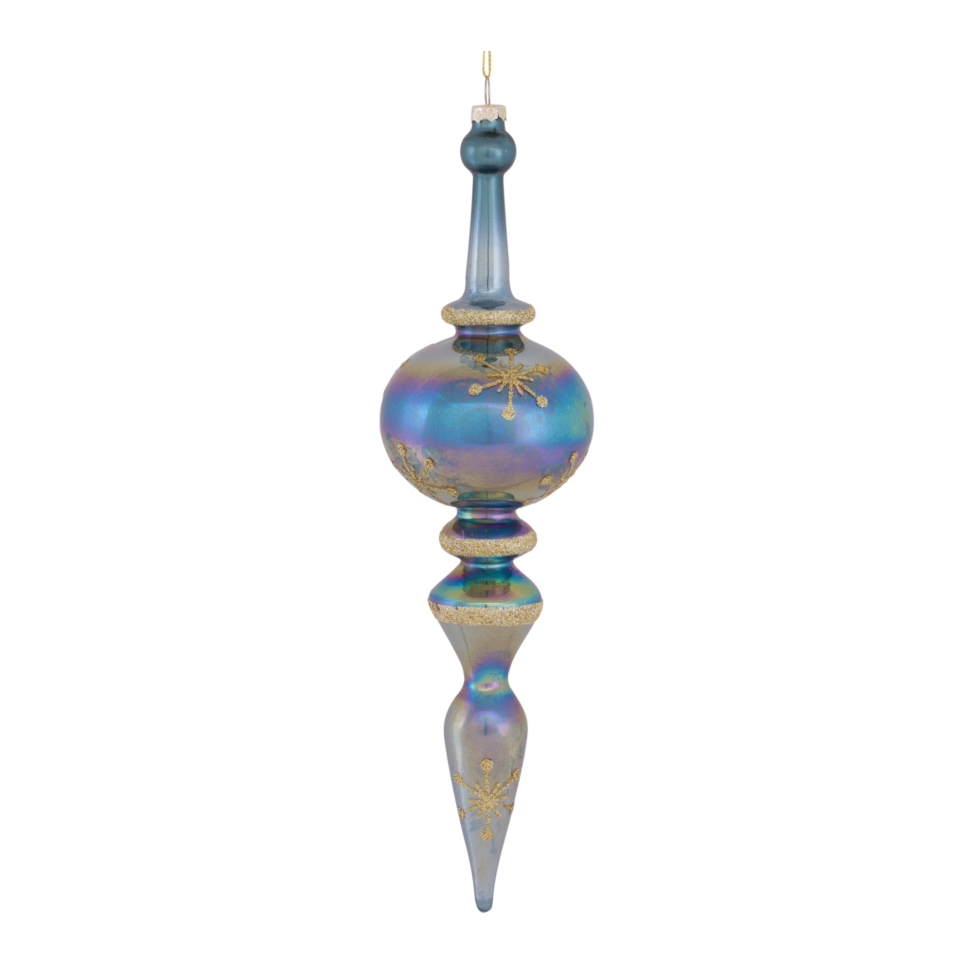 Blue Irredescent Glass Finial Drop Ornament (Set of 6)