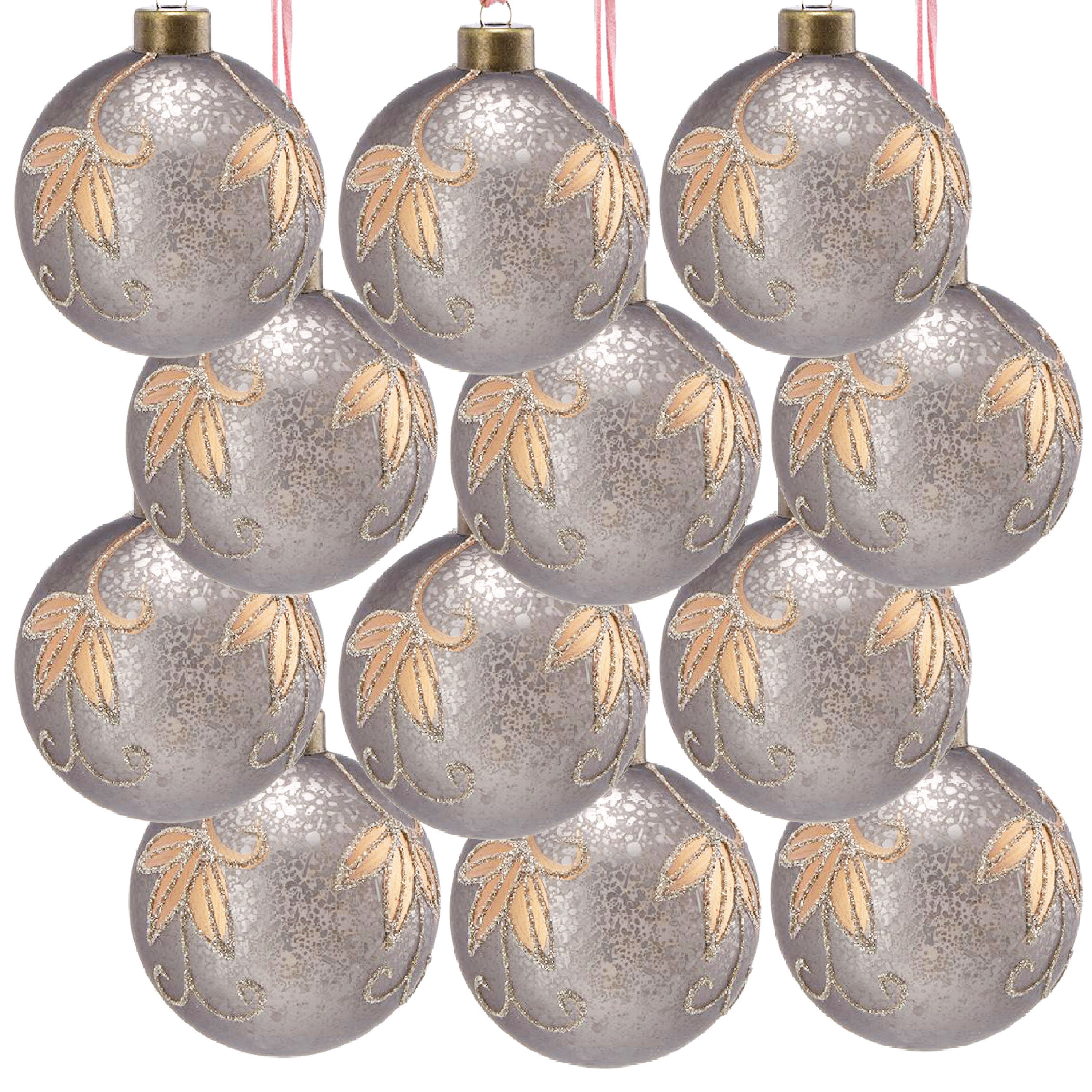 Silver with Gold Christmas Ball Ornaments,  Set of 12