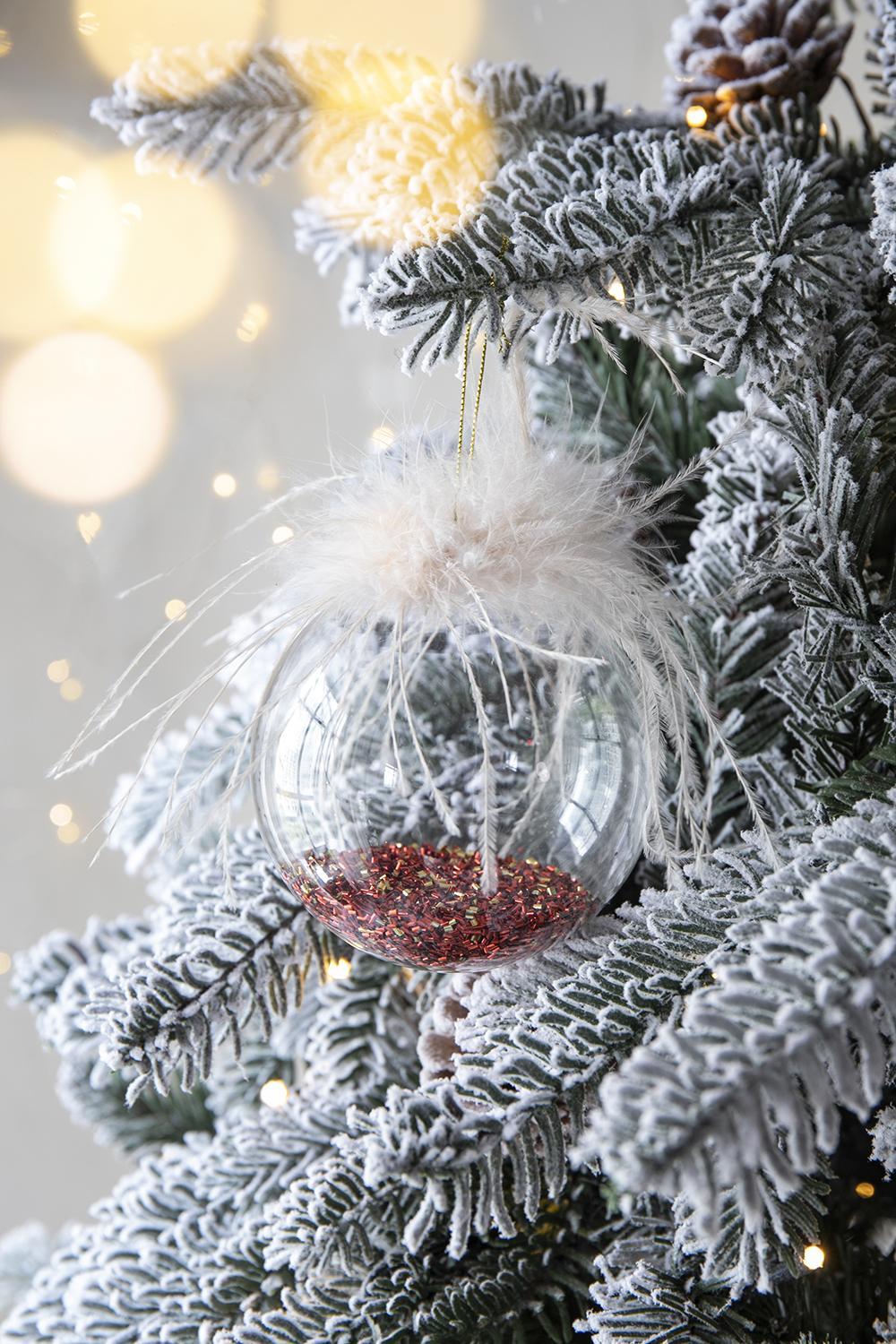 Clear with Red Glitter Christmas Ball Ornaments, Set of 6