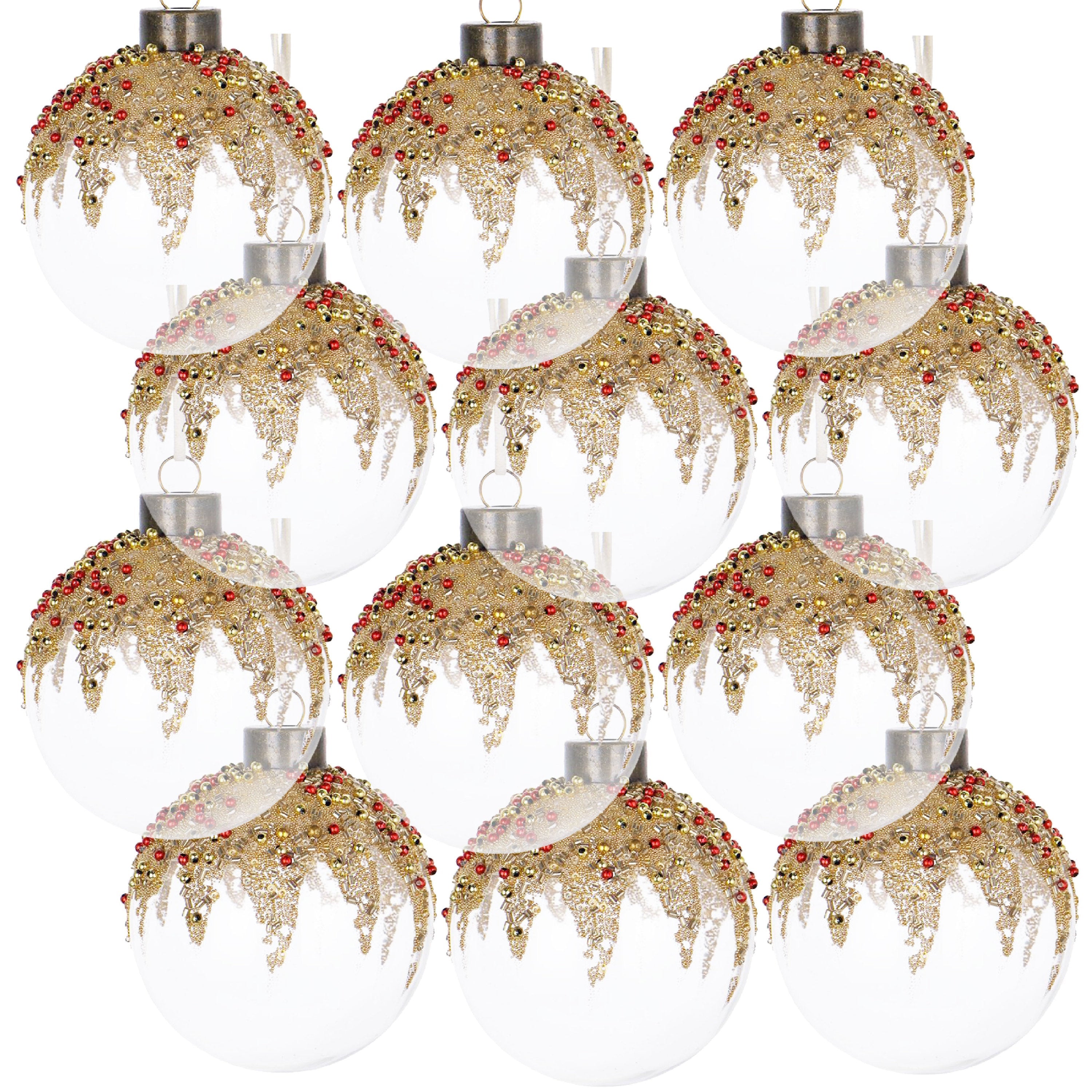 Gold and Red Christmas Ball Ornaments,  Set of 12