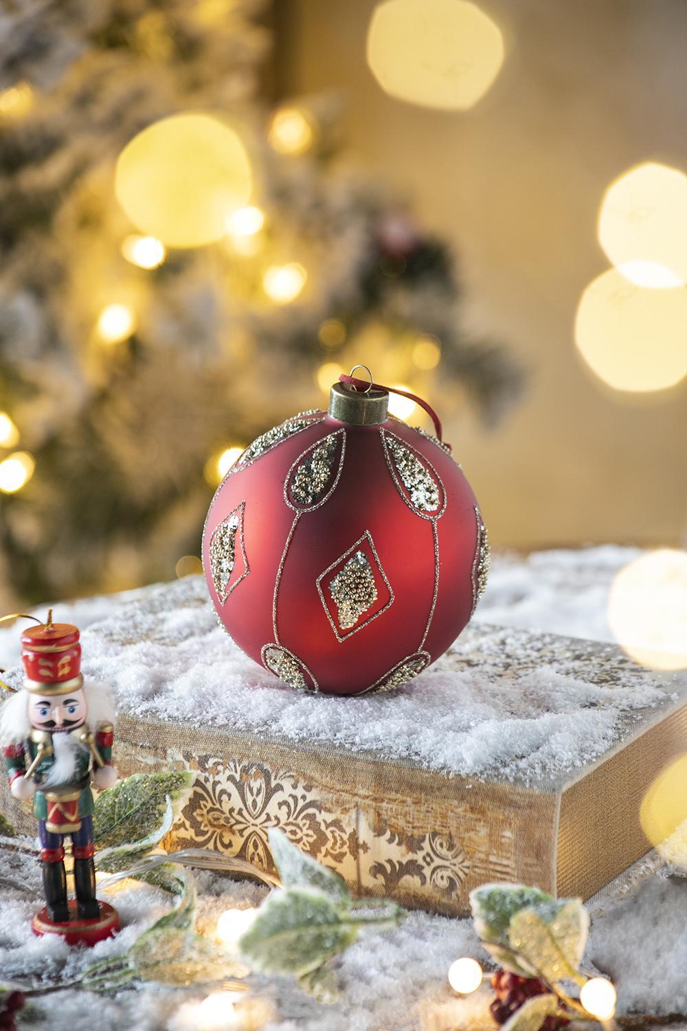 Red and Gold  Glass Decorative Hanging Ball Christmas Tree Ornaments  Set of 4