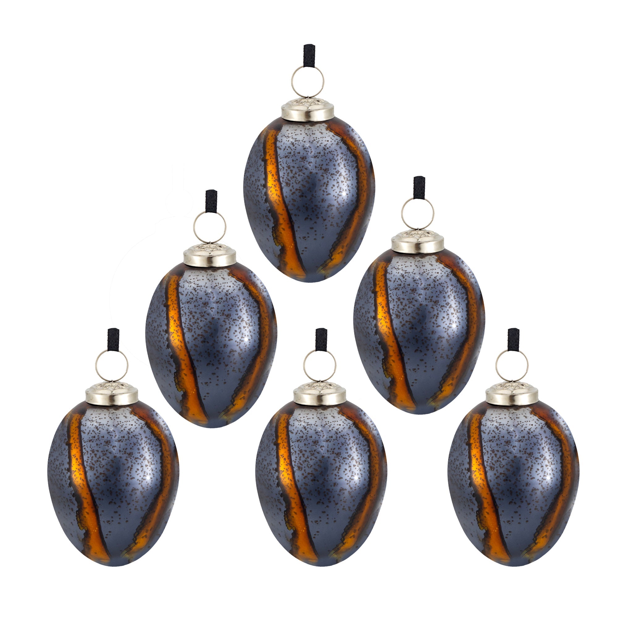 Black and gold Egg Christmas Ball Ornament,  Set of 6