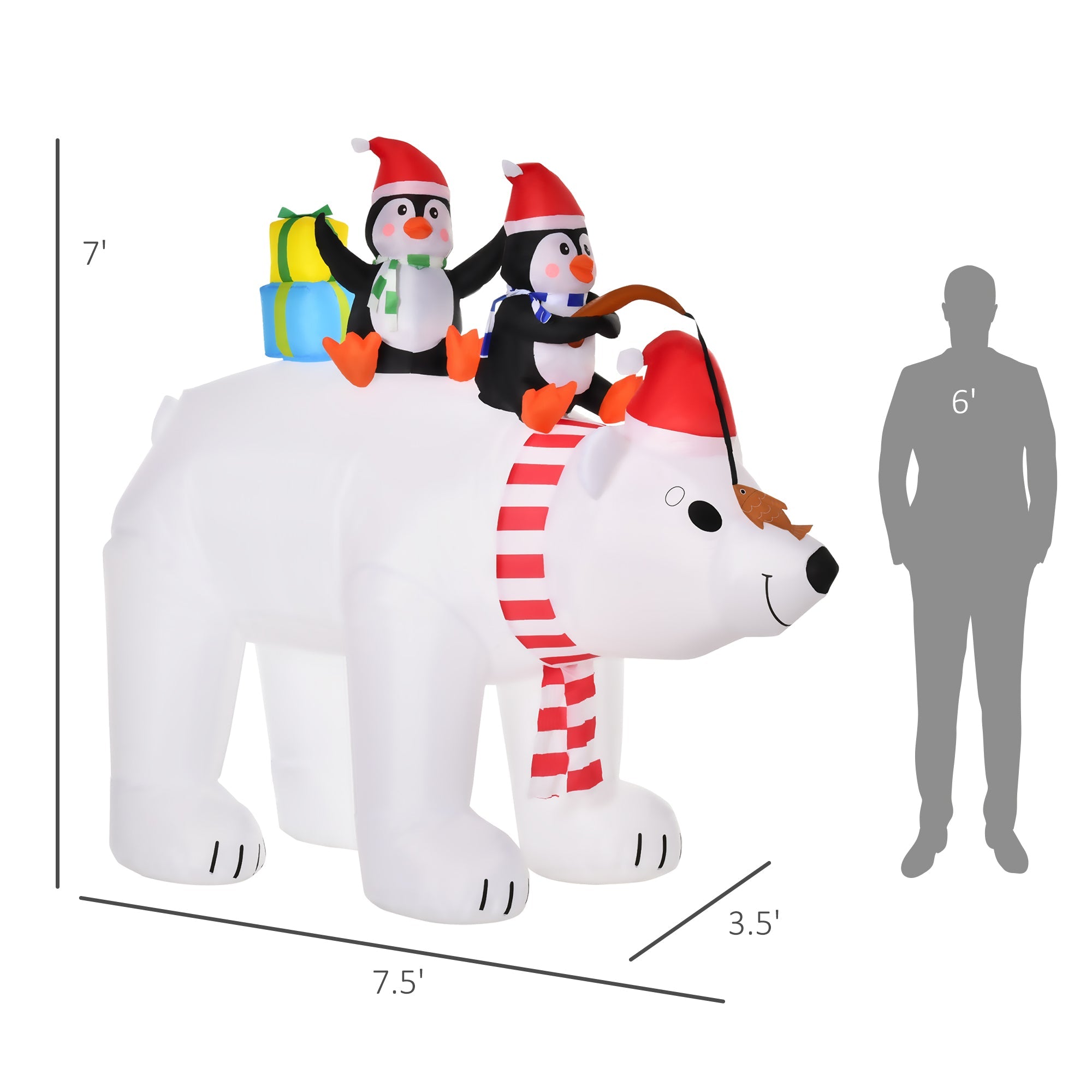 7 ft Polar Bear and Penguins  Inflatable, LED Lighted Outdoor Holiday Blow Up Yard Decoration