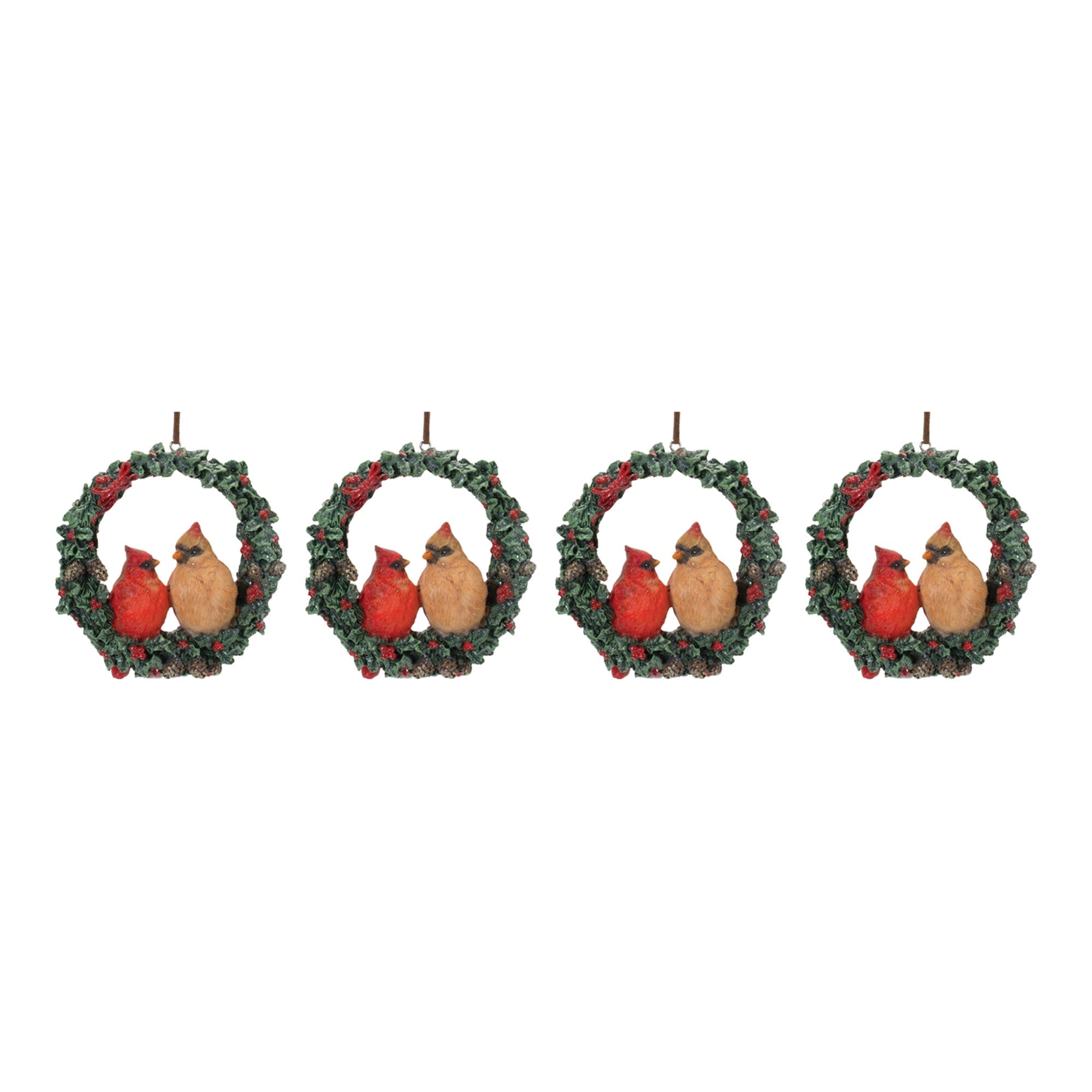 Cardinal Bird Couple Wreath Ornament (Set of 4)