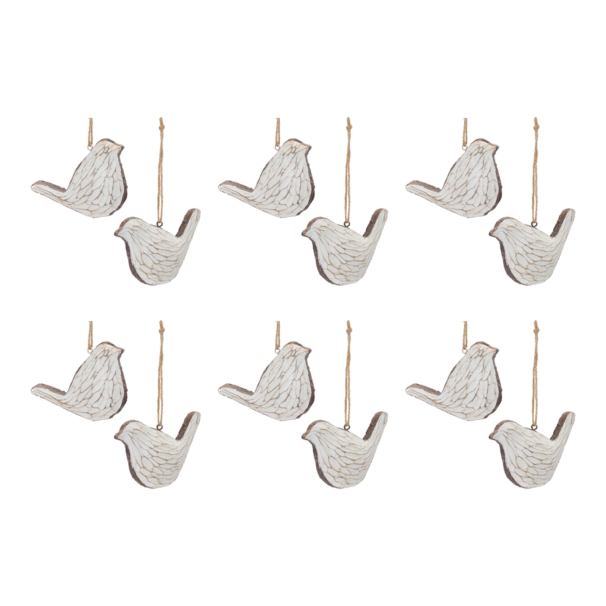 Carved Bird Ornament (Set of 12)