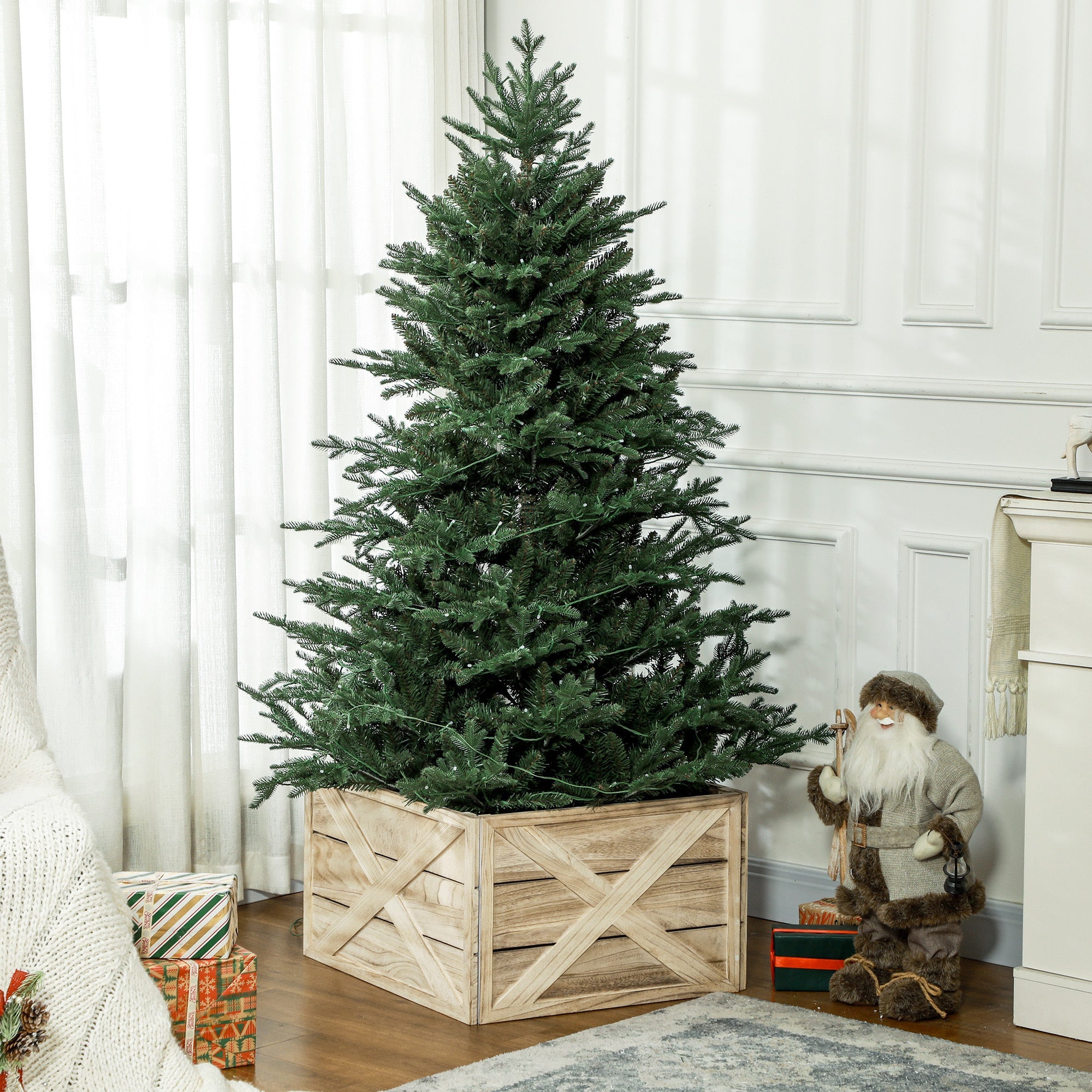 24" Farmhouse Christmas Tree Base Cover,  Light Distressed Wood Finish