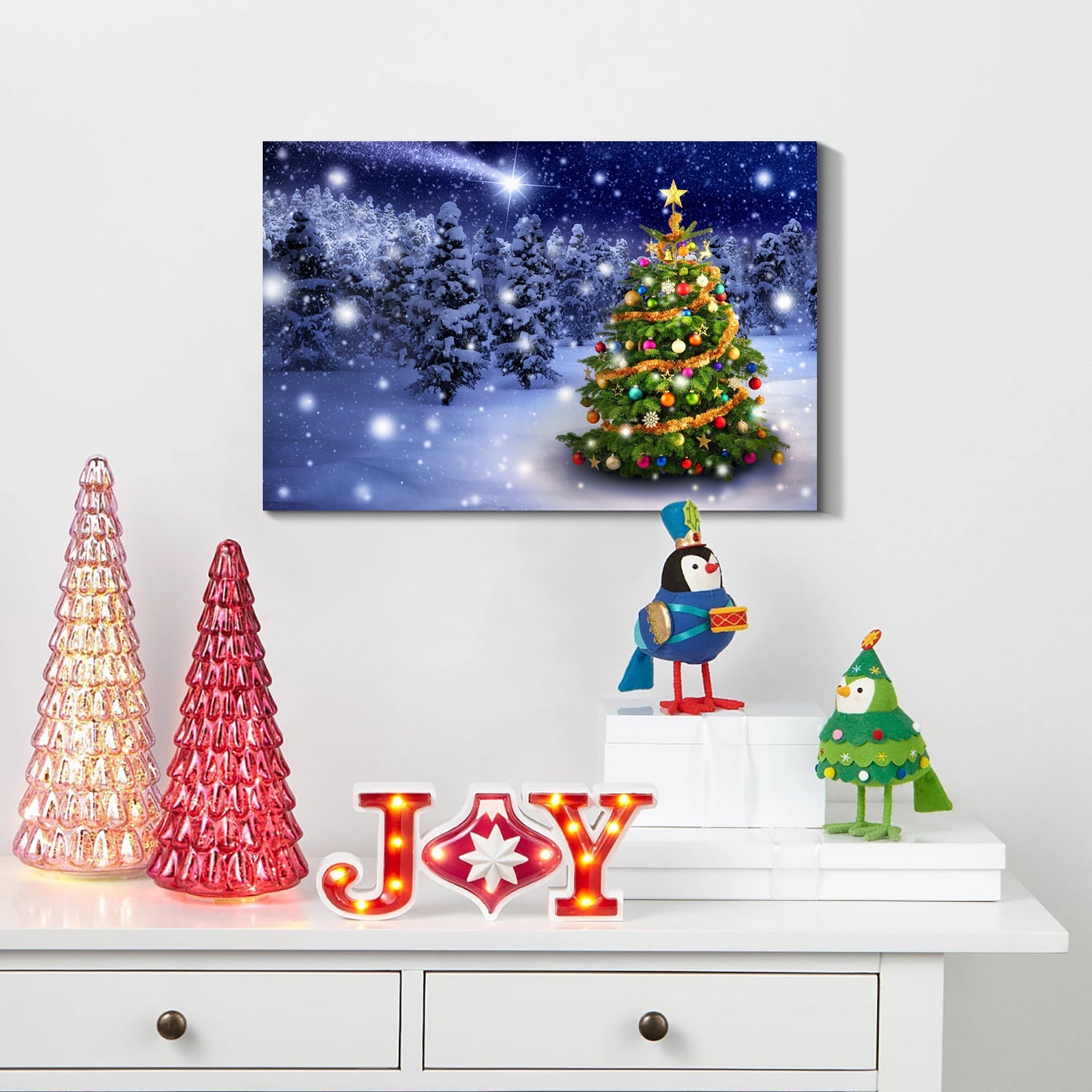 Framed Canvas Wall Art  Christmas Tree in Forest