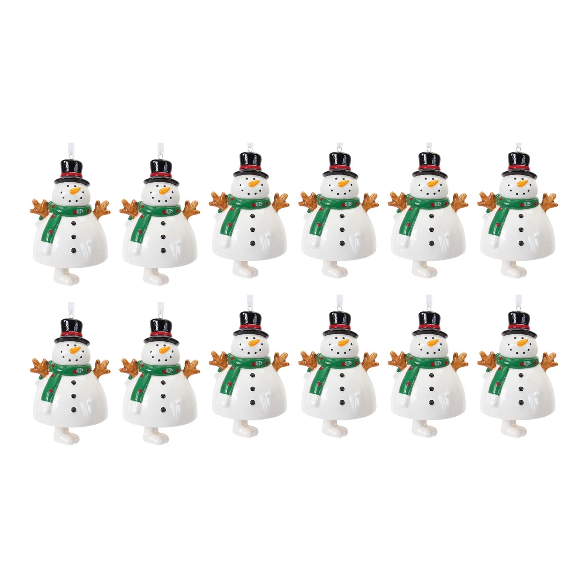 Ceramic Snowman Bell Ornament (Set of 12)