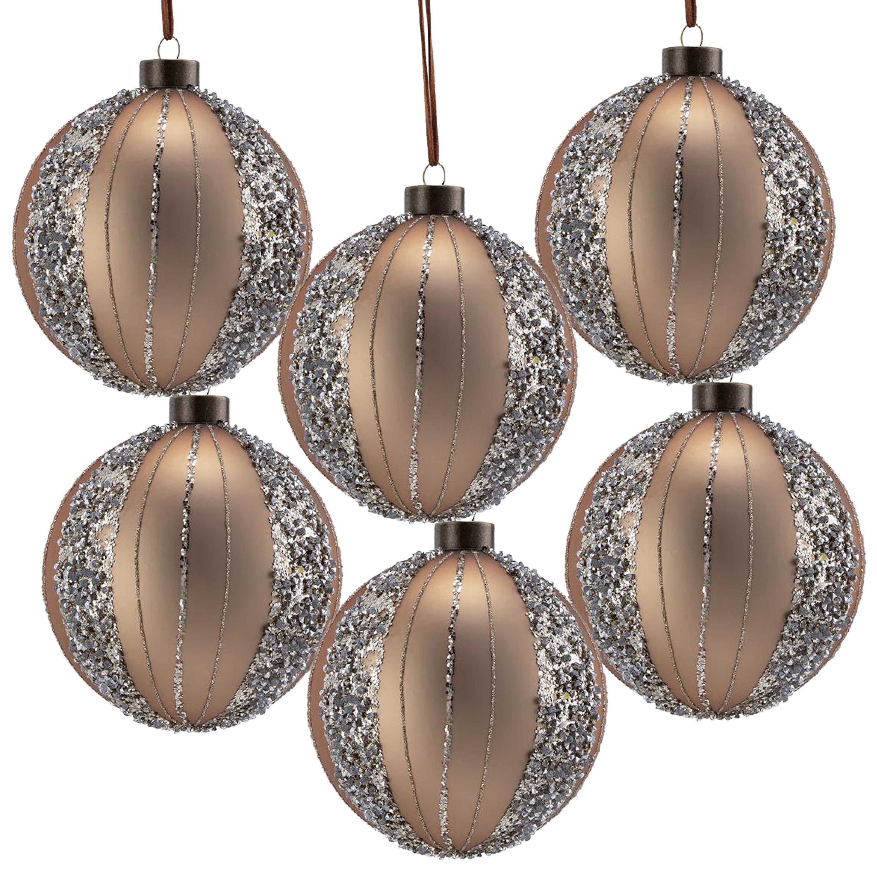 Gold Glass Decorative Hanging Ball Christmas Tree Ornaments - Set of 6