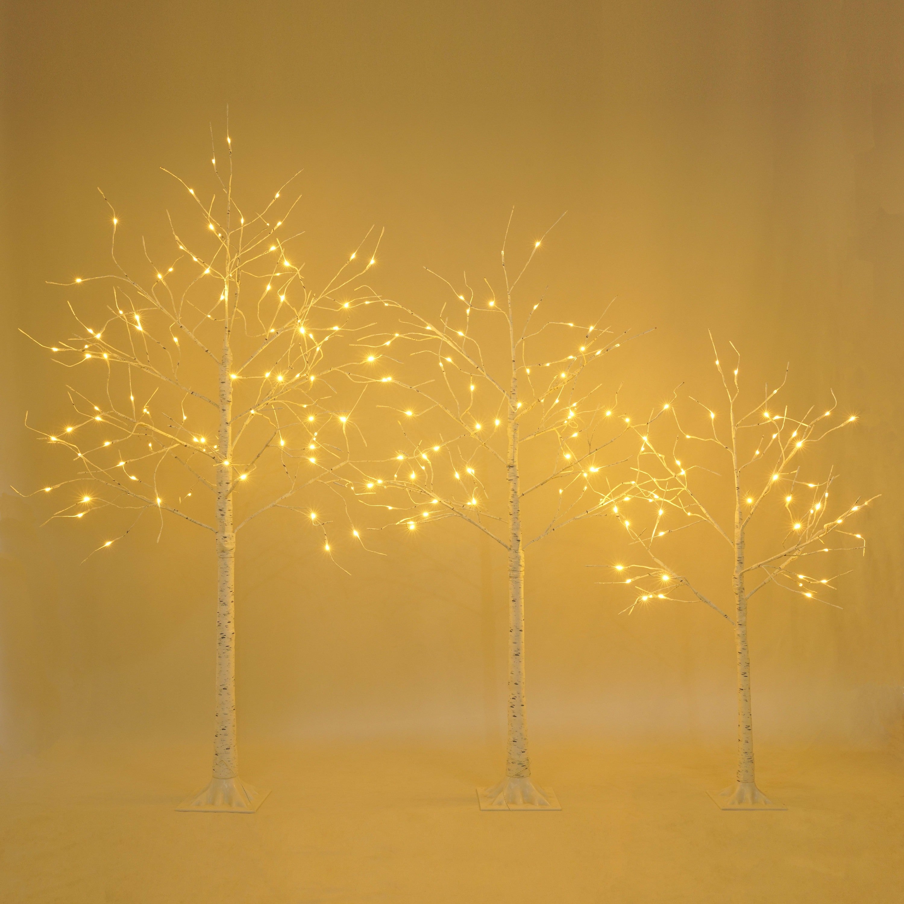 Pre-lit Birch Tree Set of 3- 4FT 48 LED/5FT 72 LED/6FT 96 LED