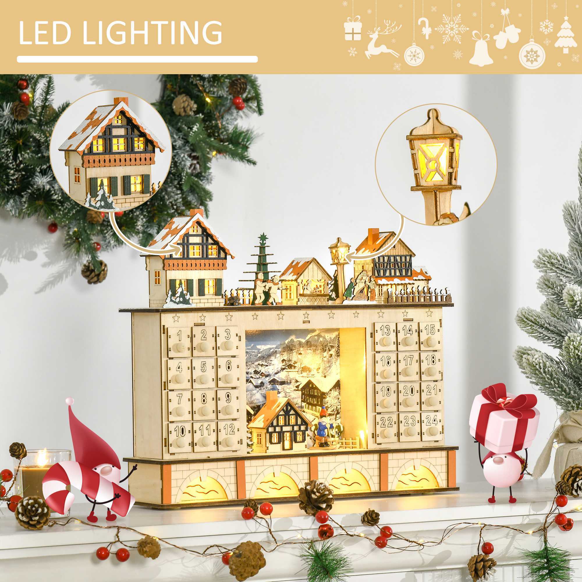 Light Up Table Xmas Wooden Store Christmas Advent Calendar