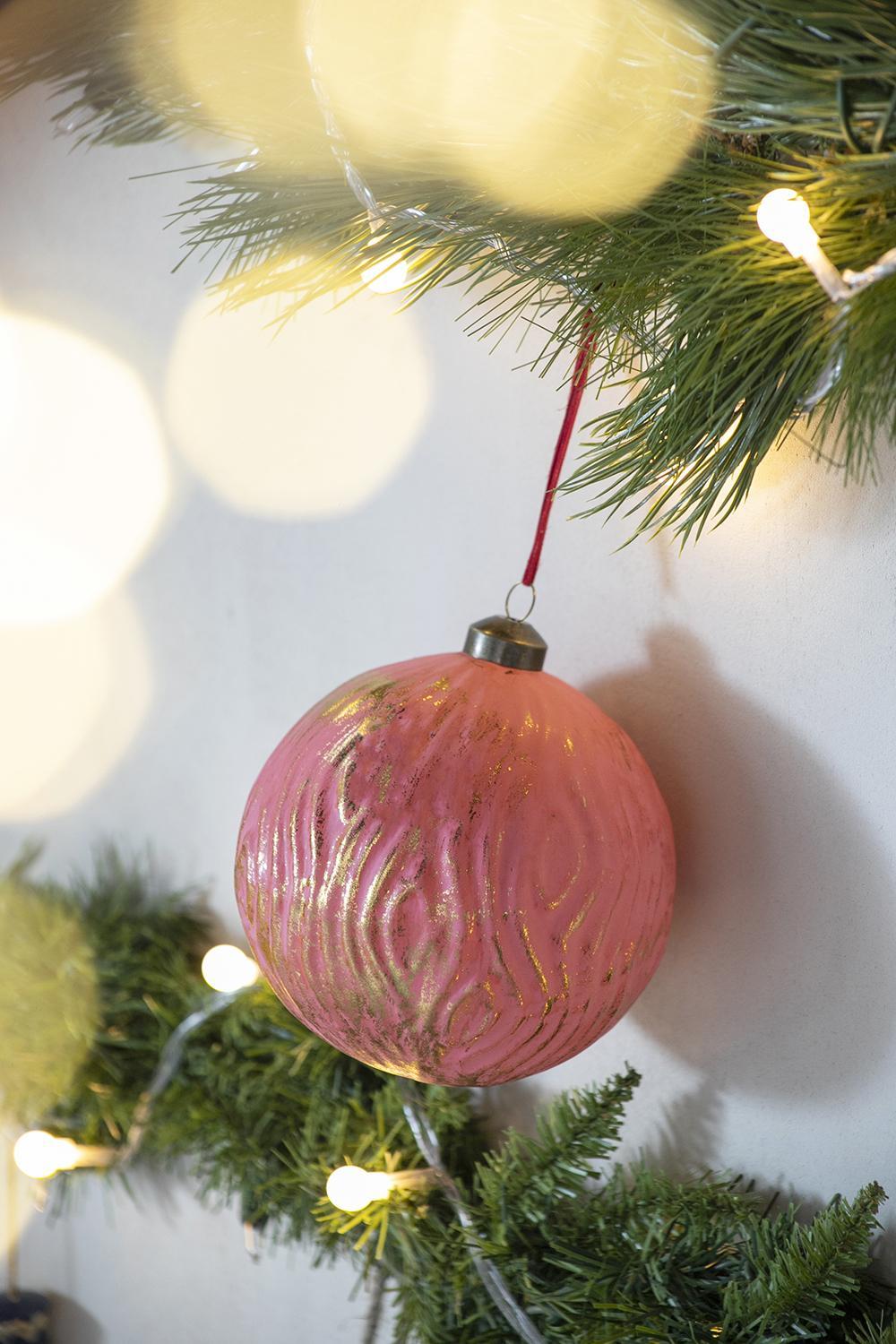 Pink Hombre Glass Decorative Hanging Ball Christmas Tree Ornaments - Set of 4