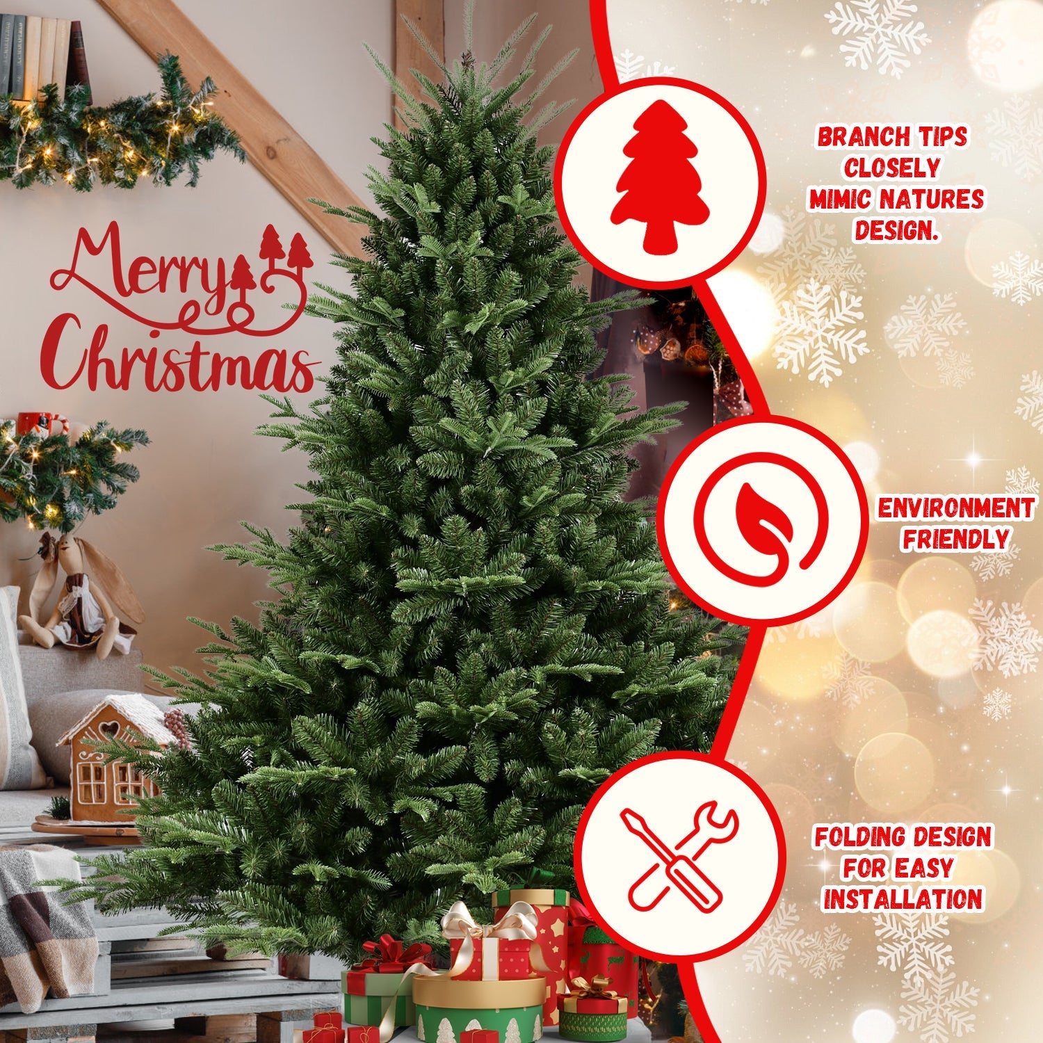 9FT Christmas Tree Simulate Nature Premium Hinged Spruce Artificial Douglas Firs Tree