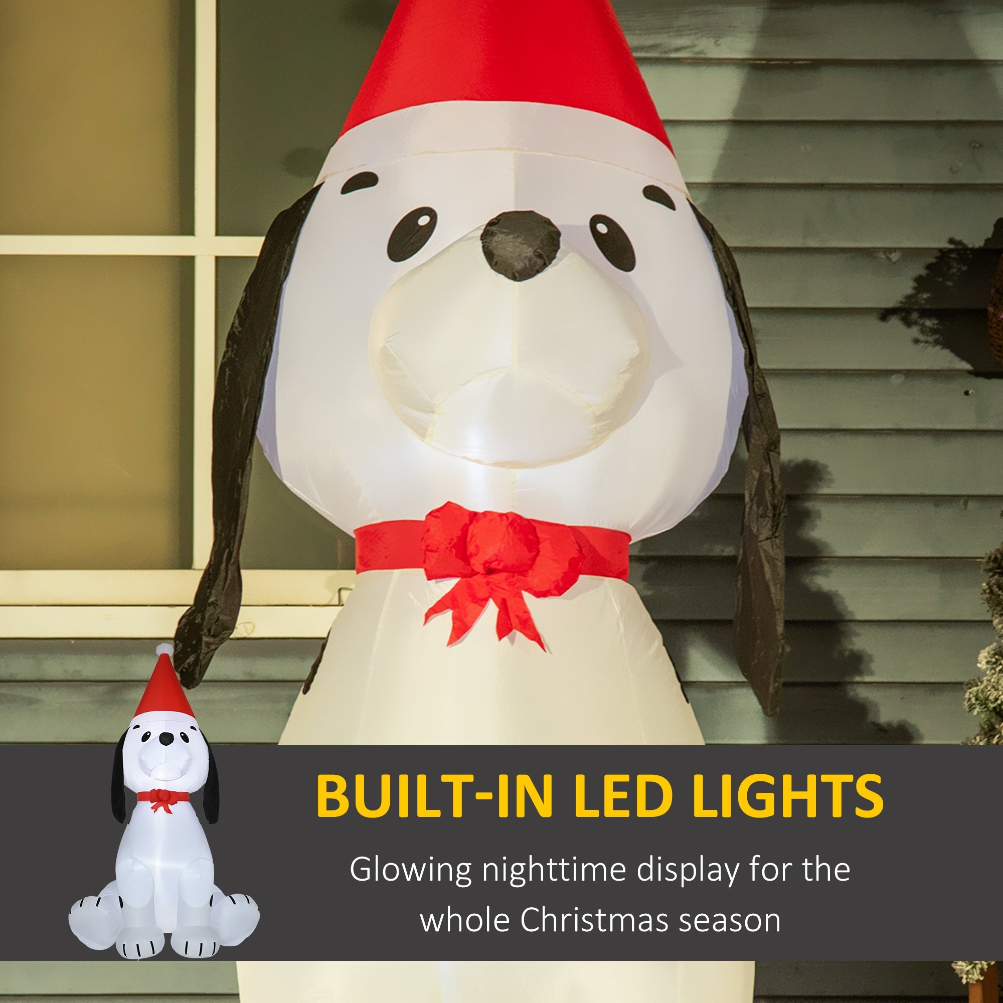 6ft  Puppy Dog Wearing a Santa Hat, Blow-Up Yard Decor with LED Lights-Christmas Inflatables Outdoor