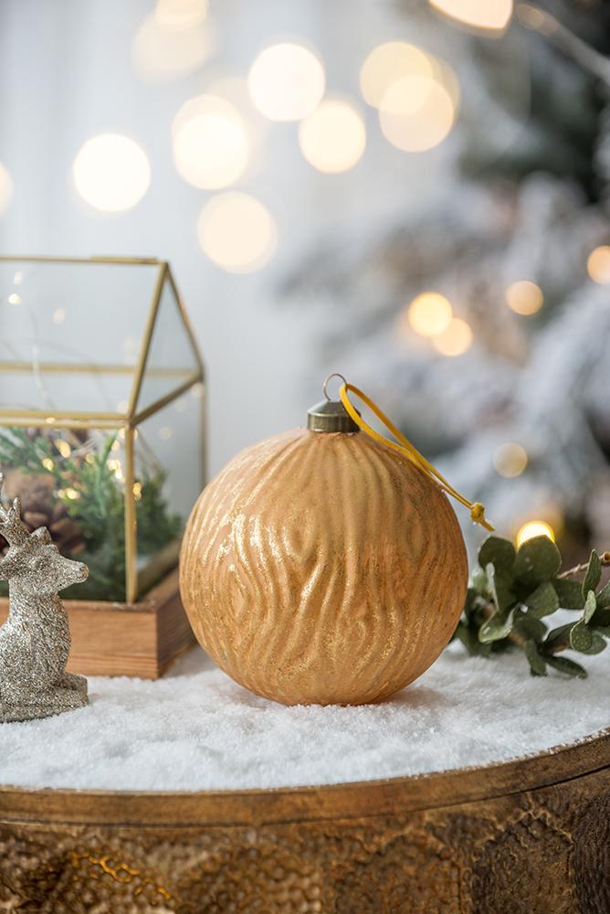 Gold Etched Christmas Ball Ornaments, Set of 4